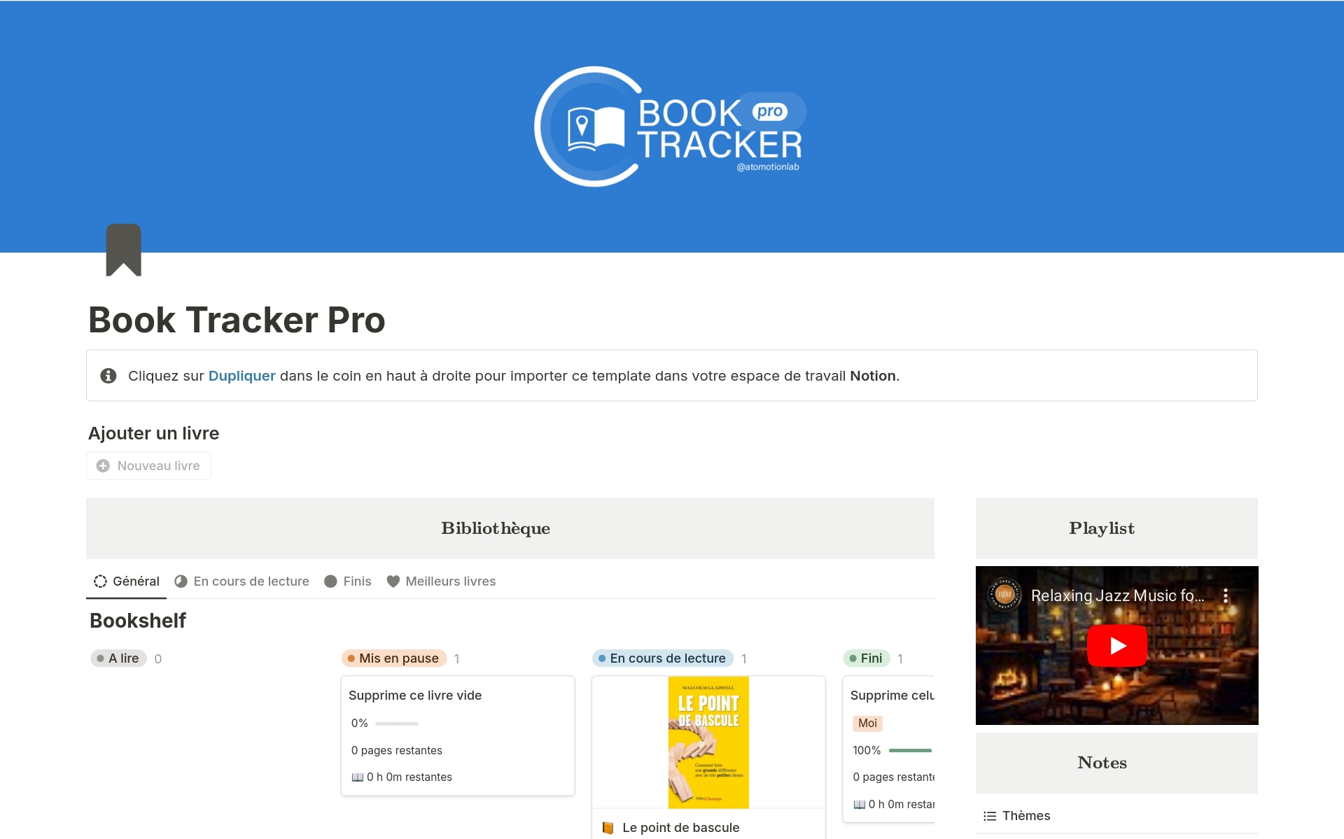 En förhandsgranskning av mallen för Book Tracker Pro