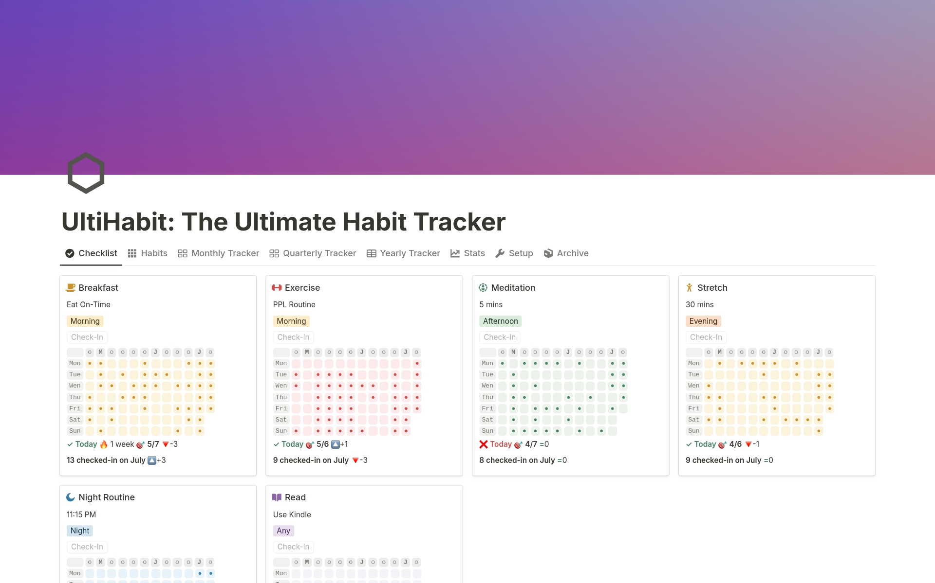 Eine Vorlagenvorschau für Ultihabit: The Ultimate Habit Tracker