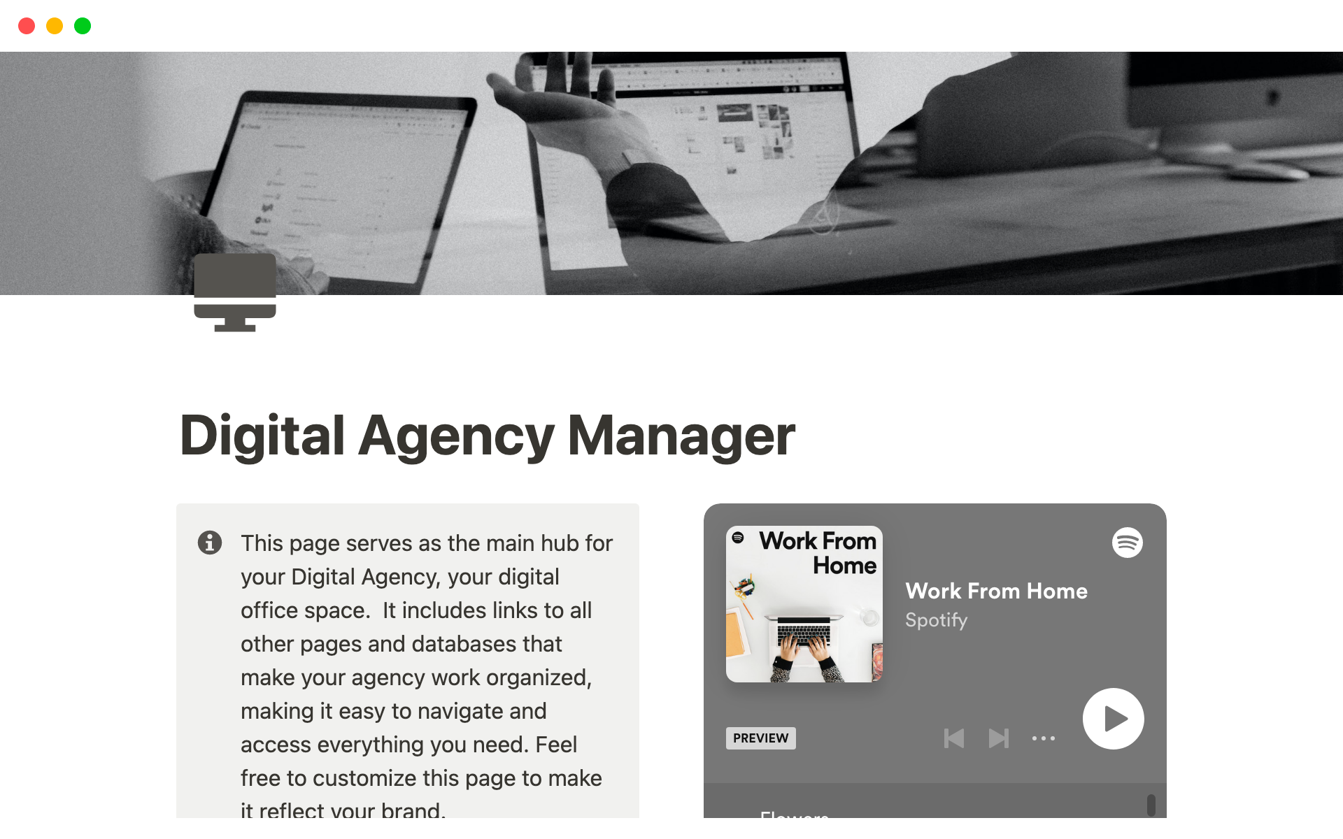Eine Vorlagenvorschau für Digital Agency Manager