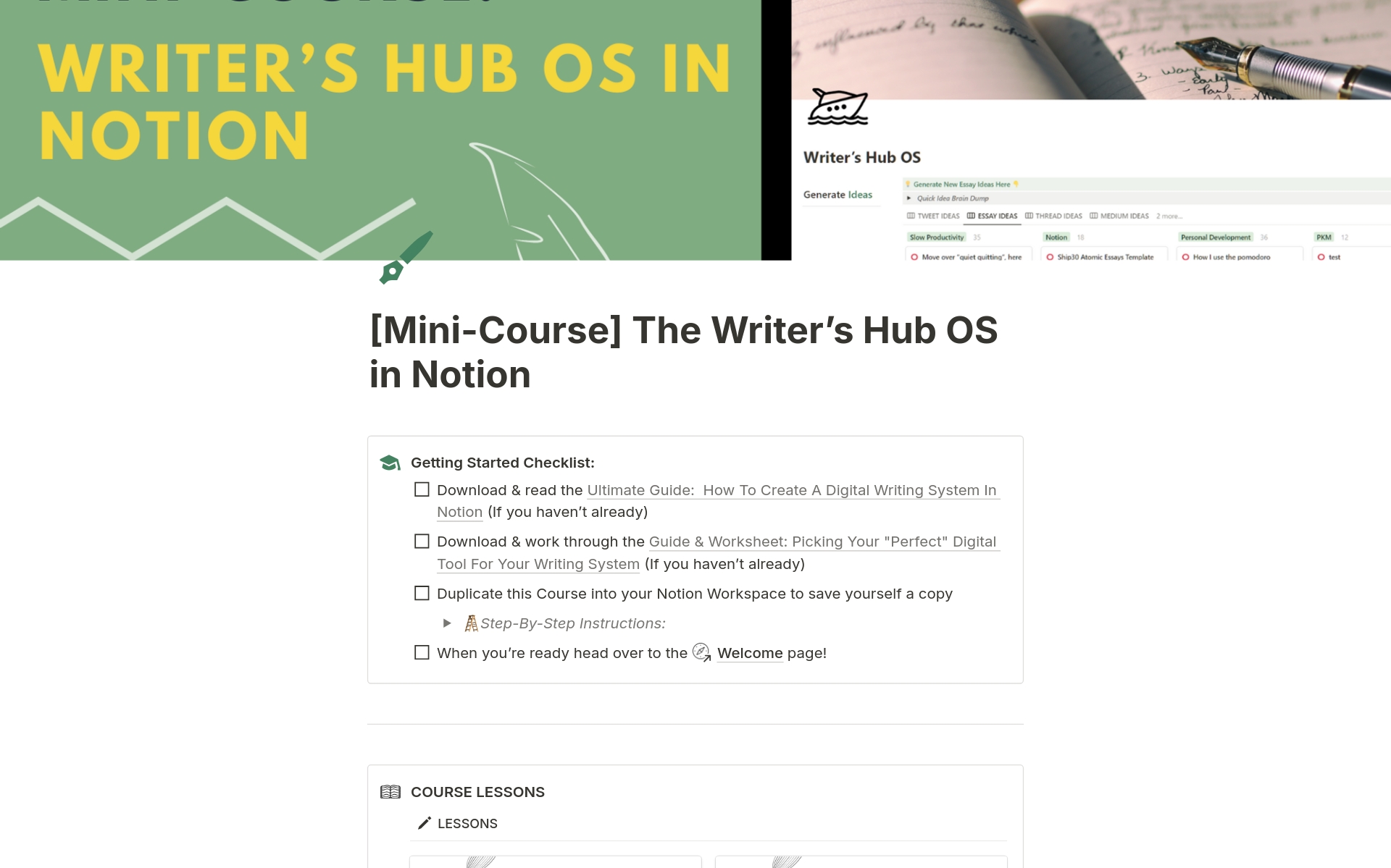 Vista previa de plantilla para Writer’s Hub OS