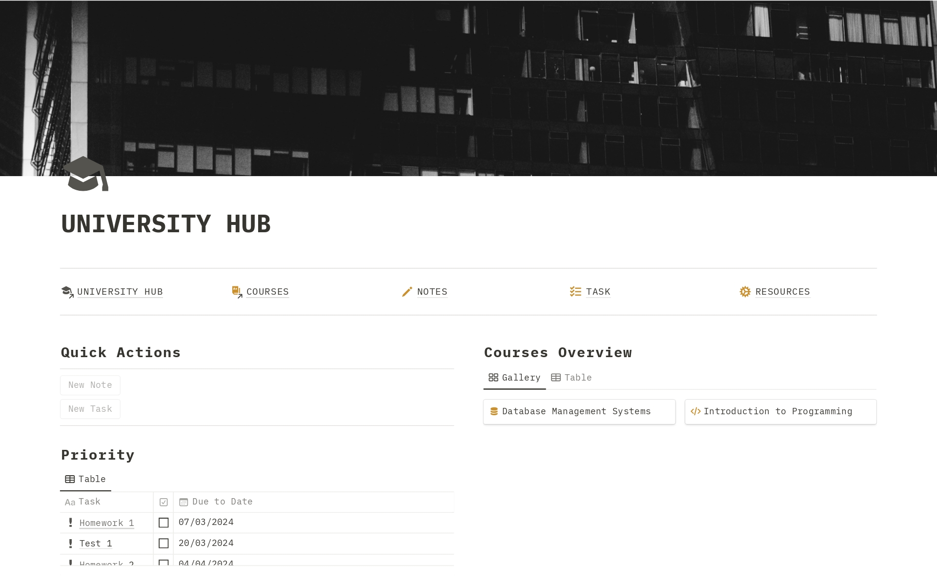 A template preview for University Hub