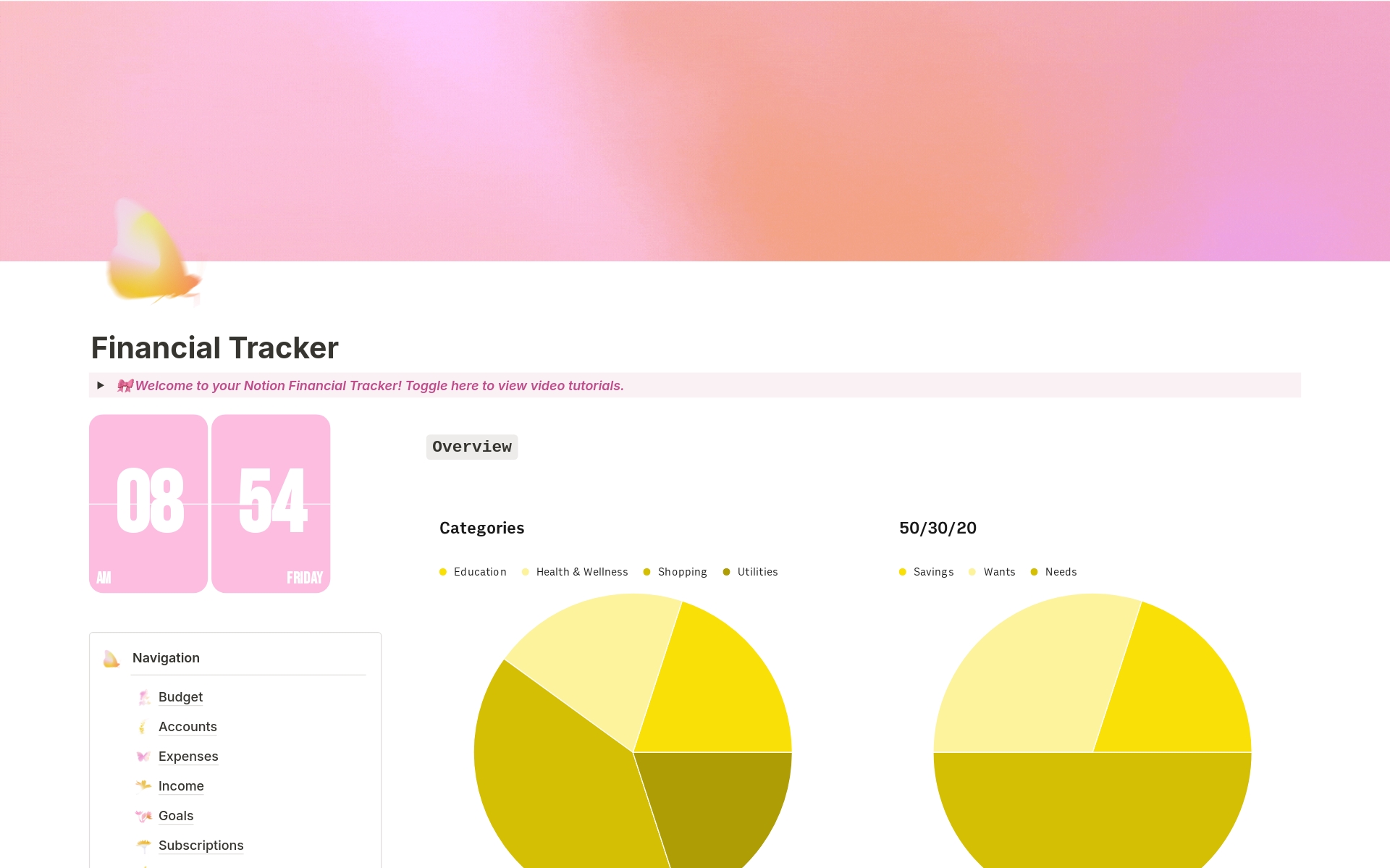 A template preview for Light Pink Financial Tracker