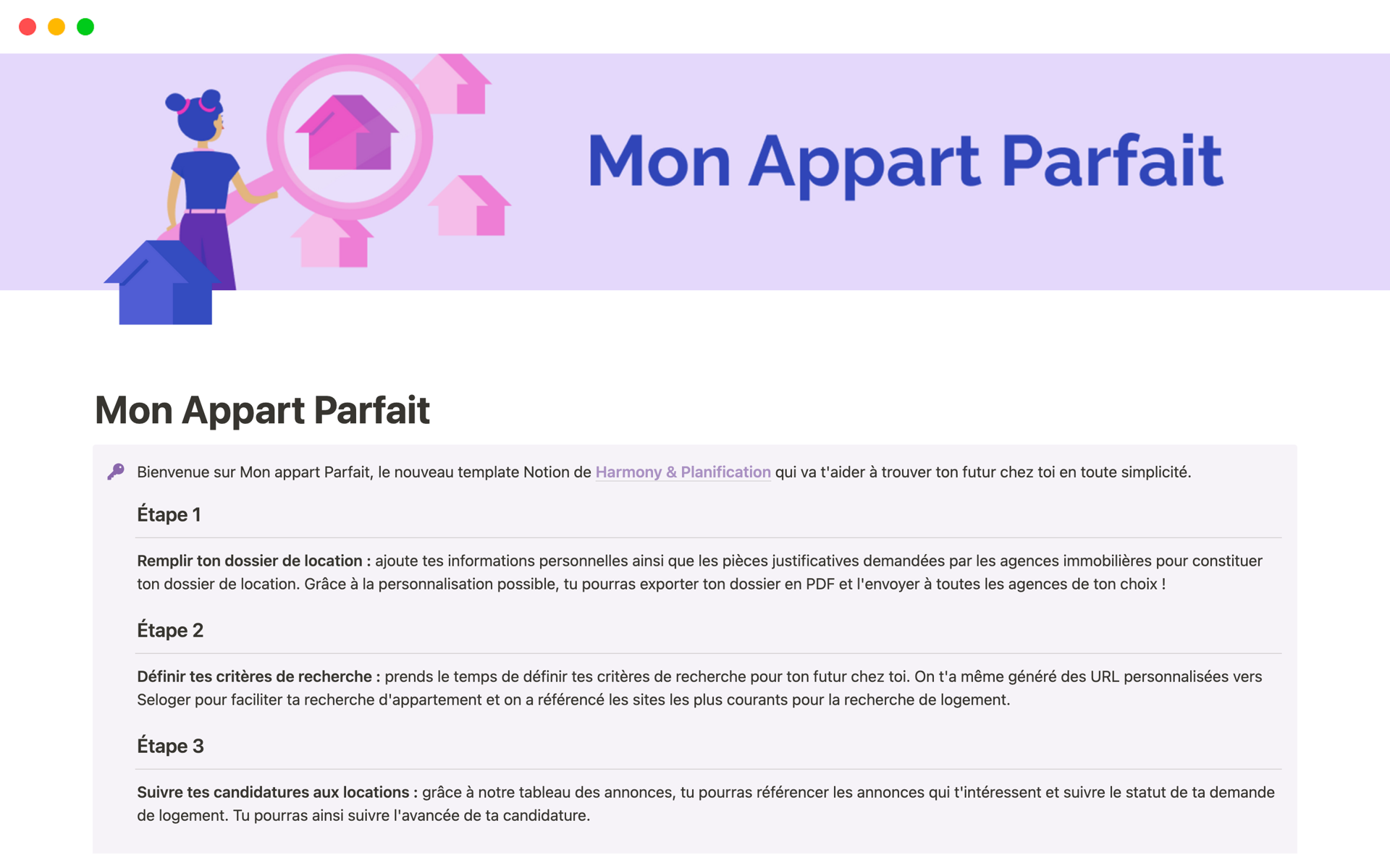 En förhandsgranskning av mallen för Mon Appart Parfait
