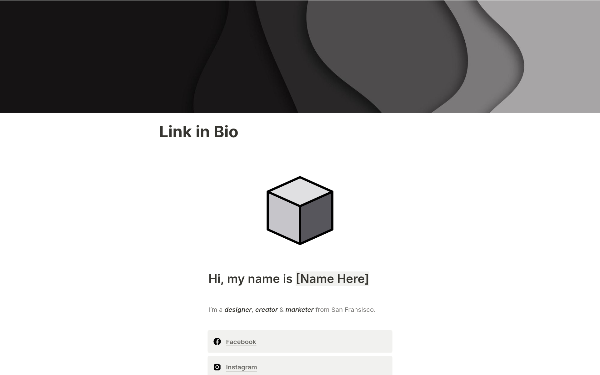 En forhåndsvisning av mal for Link in Bio