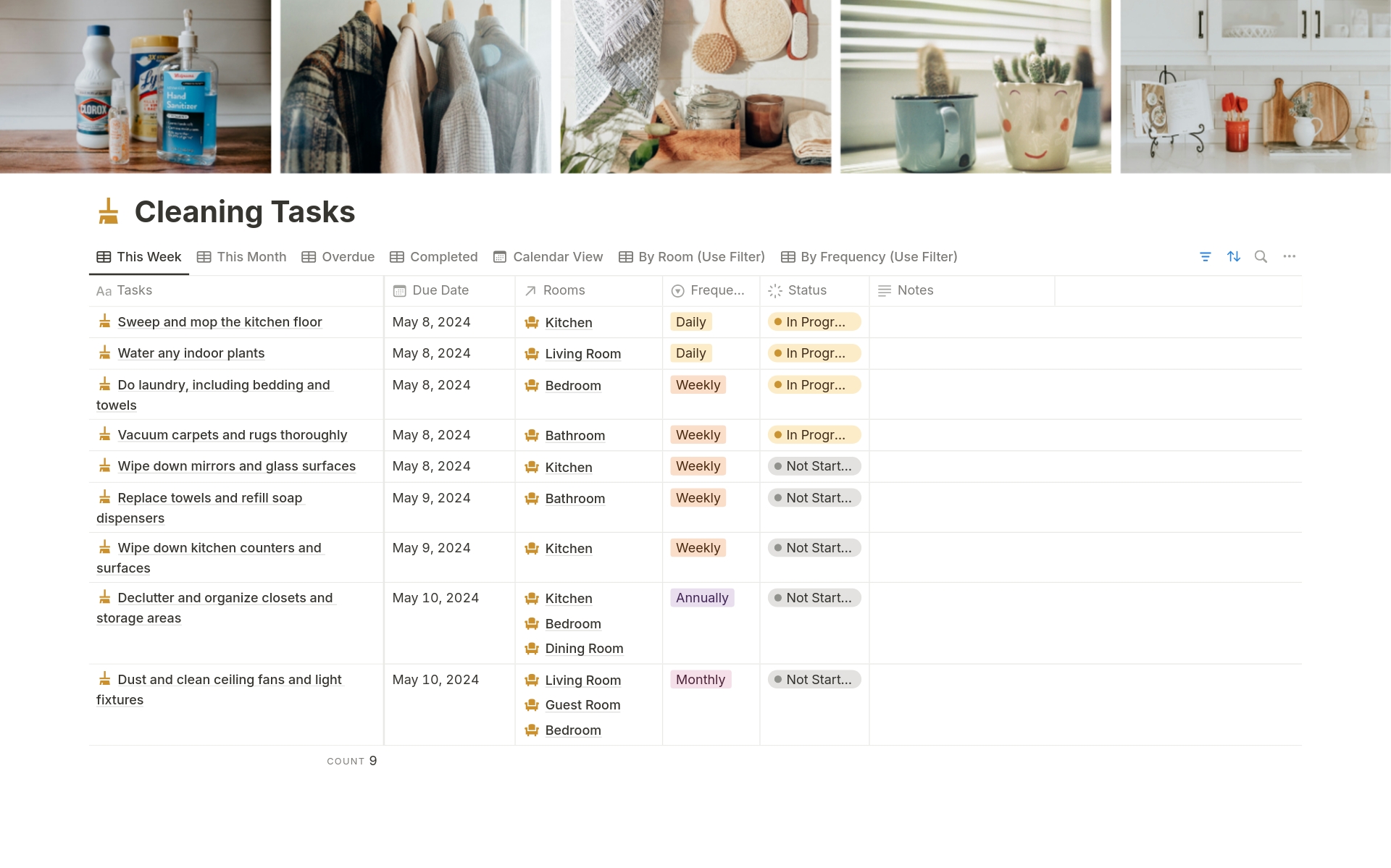 Streamline your home management with our All in One Notion Household Planner Template! Simplify your daily routine, track tasks, and maintain a tidy space effortlessly. Perfect for busy households seeking a comprehensive cleaning schedule and effective organization.
