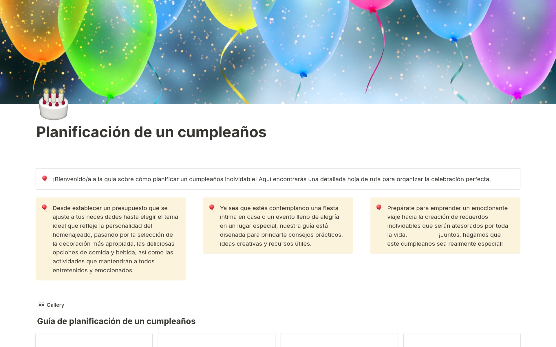 Eine Vorlagenvorschau für Guía Completa para Planificar el Mejor Cumpleaños