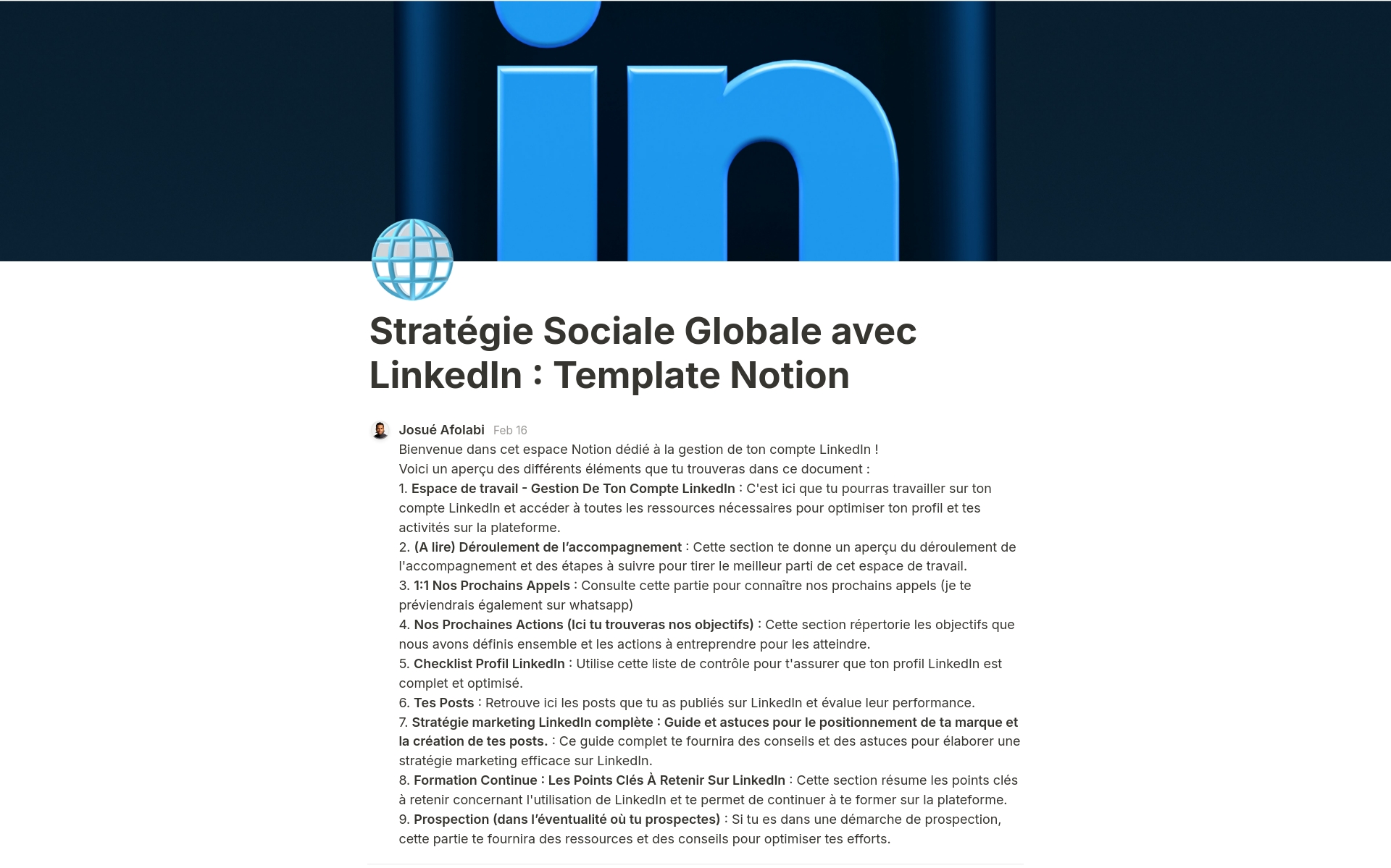 A template preview for Stratégie Sociale Globale avec LinkedIn 