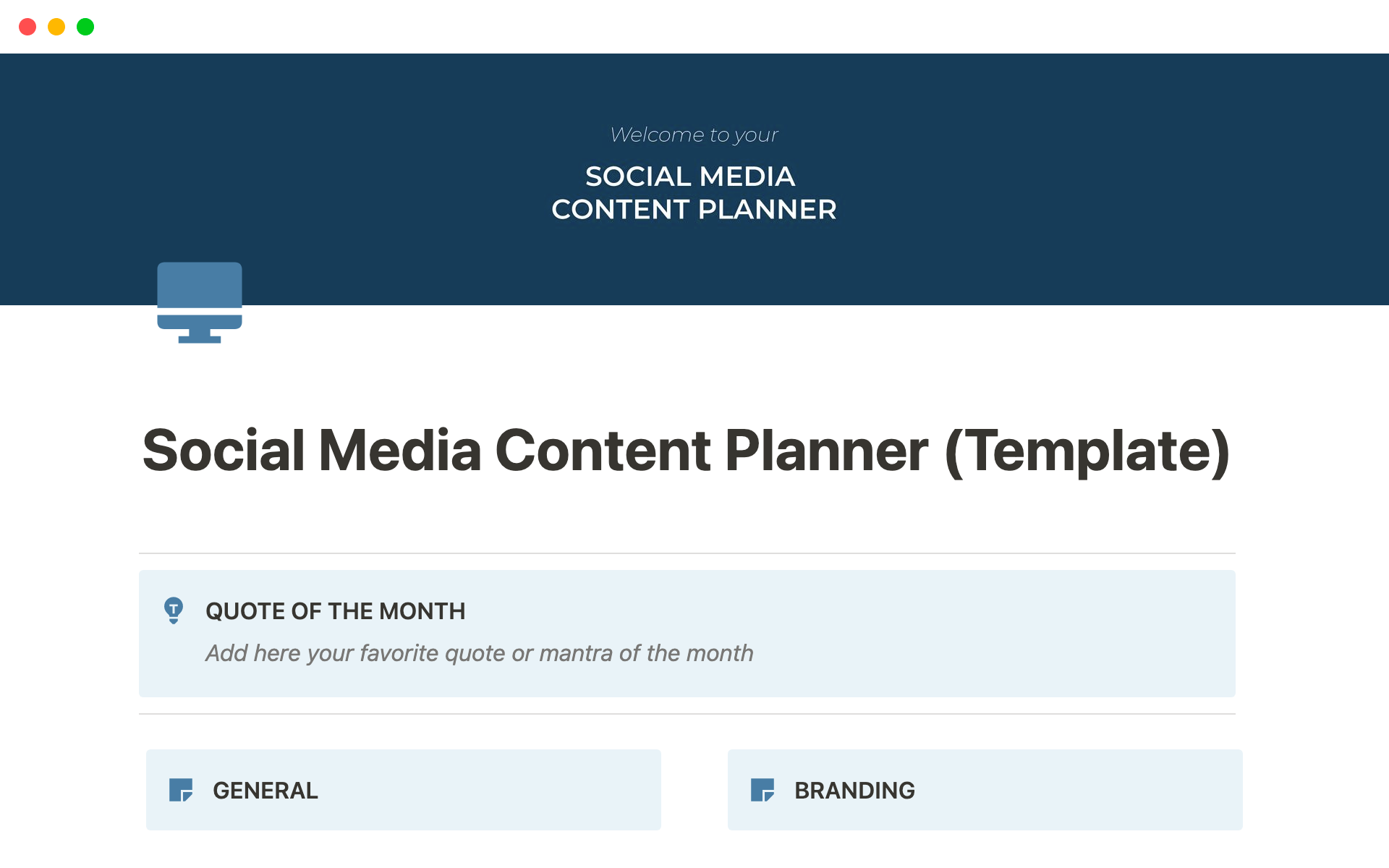 En forhåndsvisning av mal for Social Media Content Planner: Unleash your social media potential with our content planner!