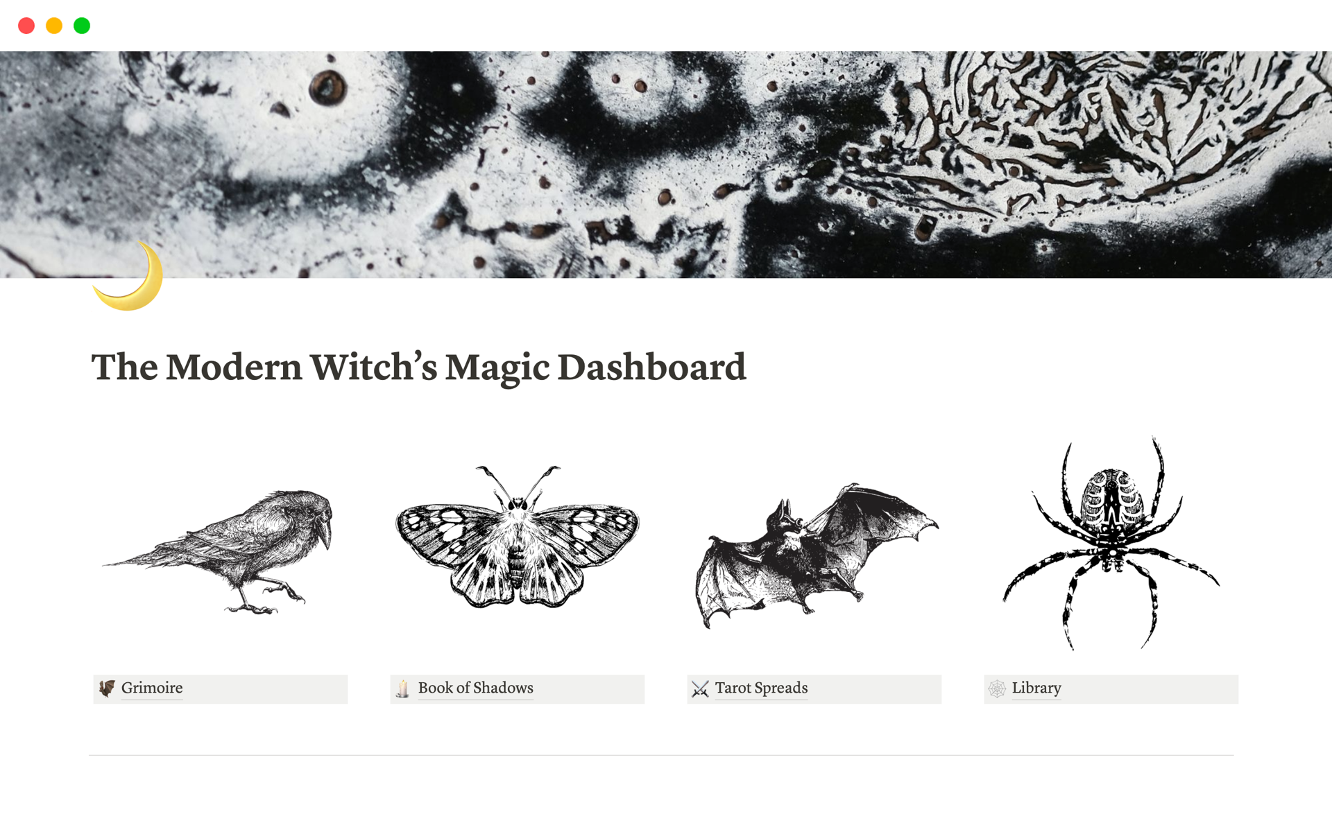 Uma prévia do modelo para The Modern Witch’s Magic Dashboard
