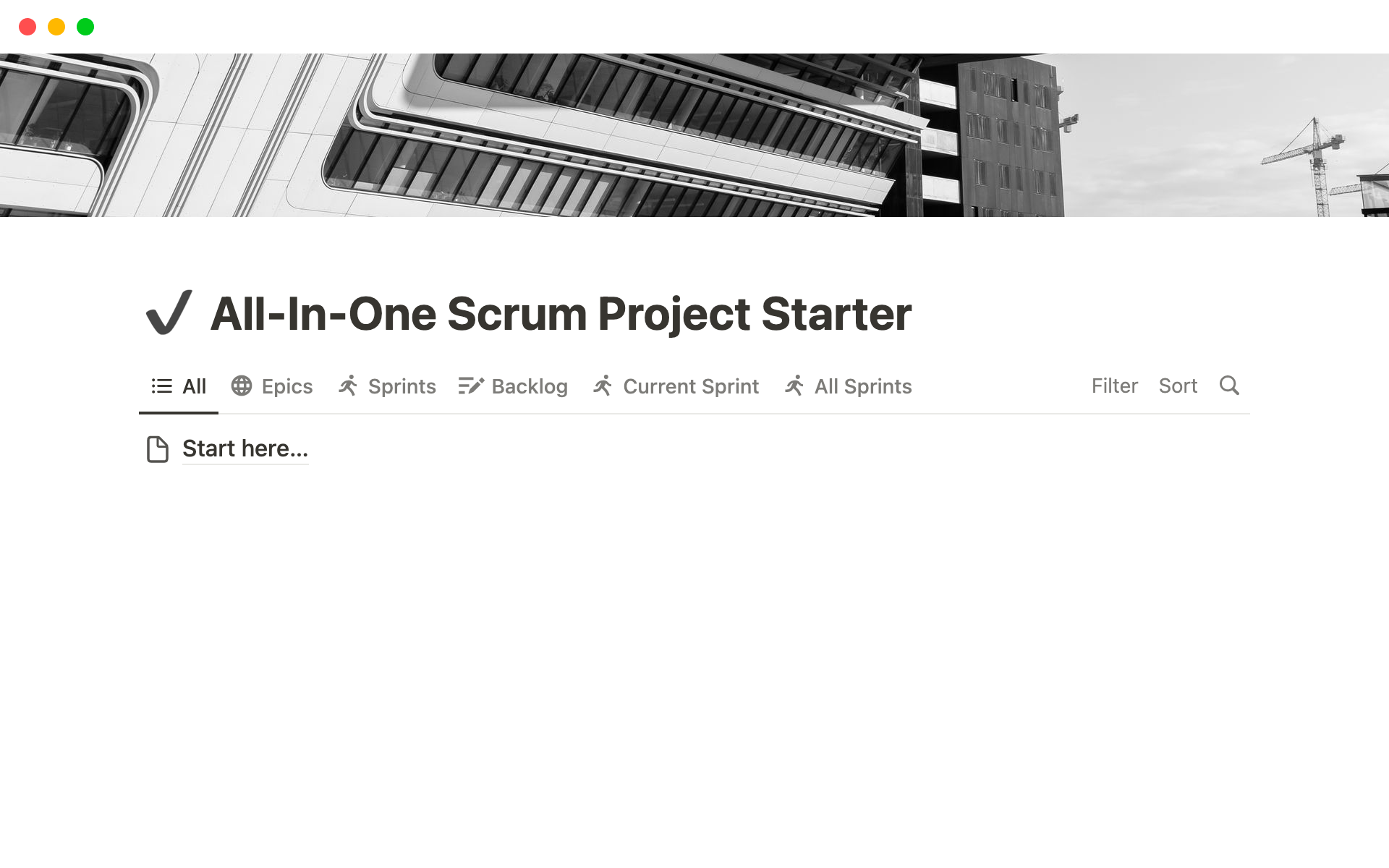 Uma prévia do modelo para All-in-One Scrum Starter Pack