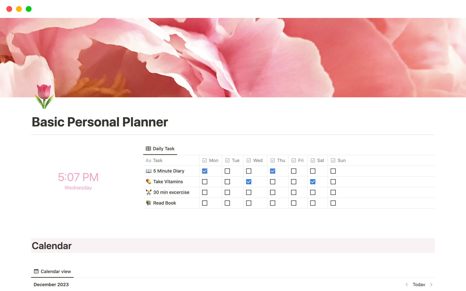 Vista previa de una plantilla para Basic Personal Planner