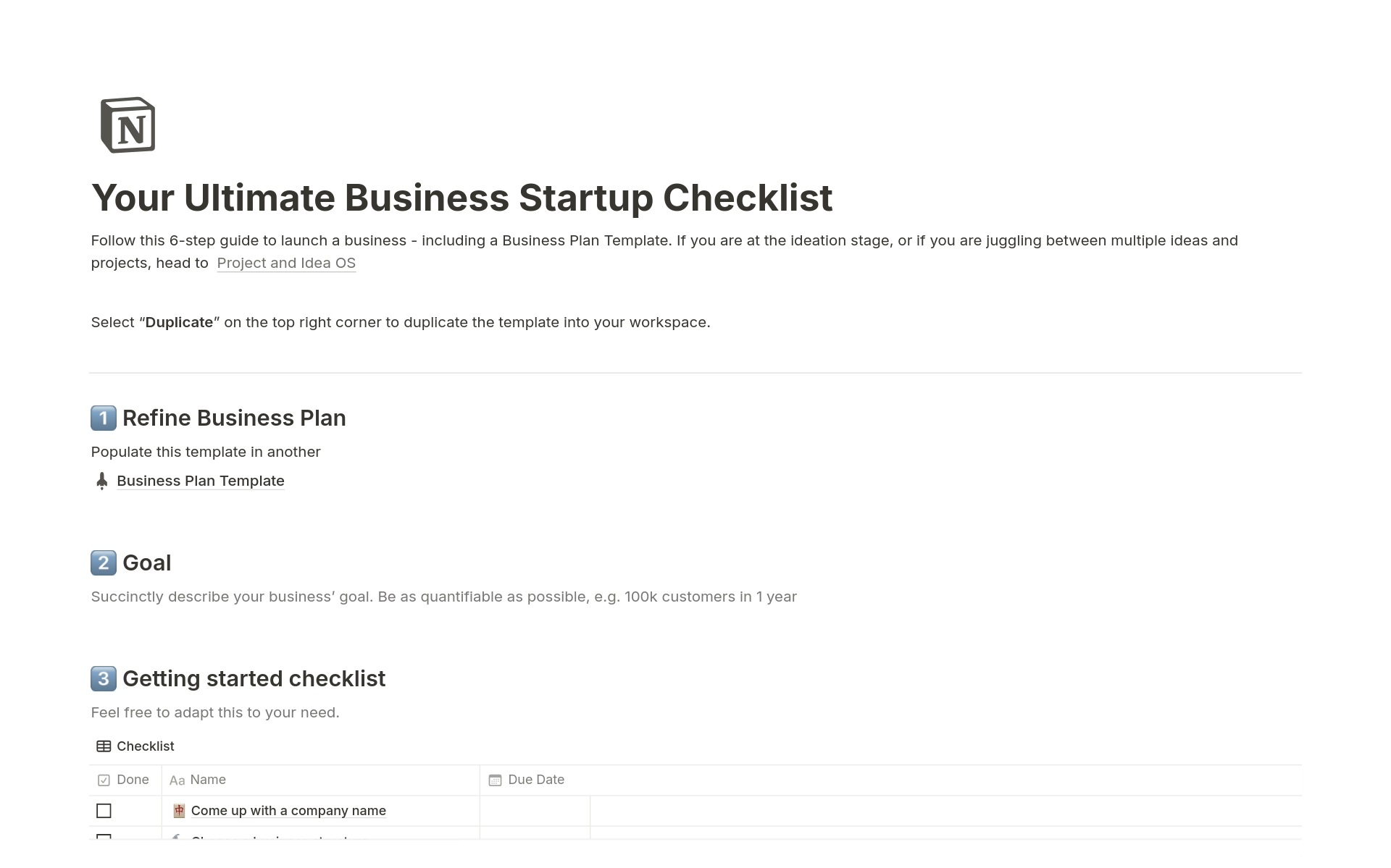 En forhåndsvisning av mal for Your Ultimate Business Startup Checklist