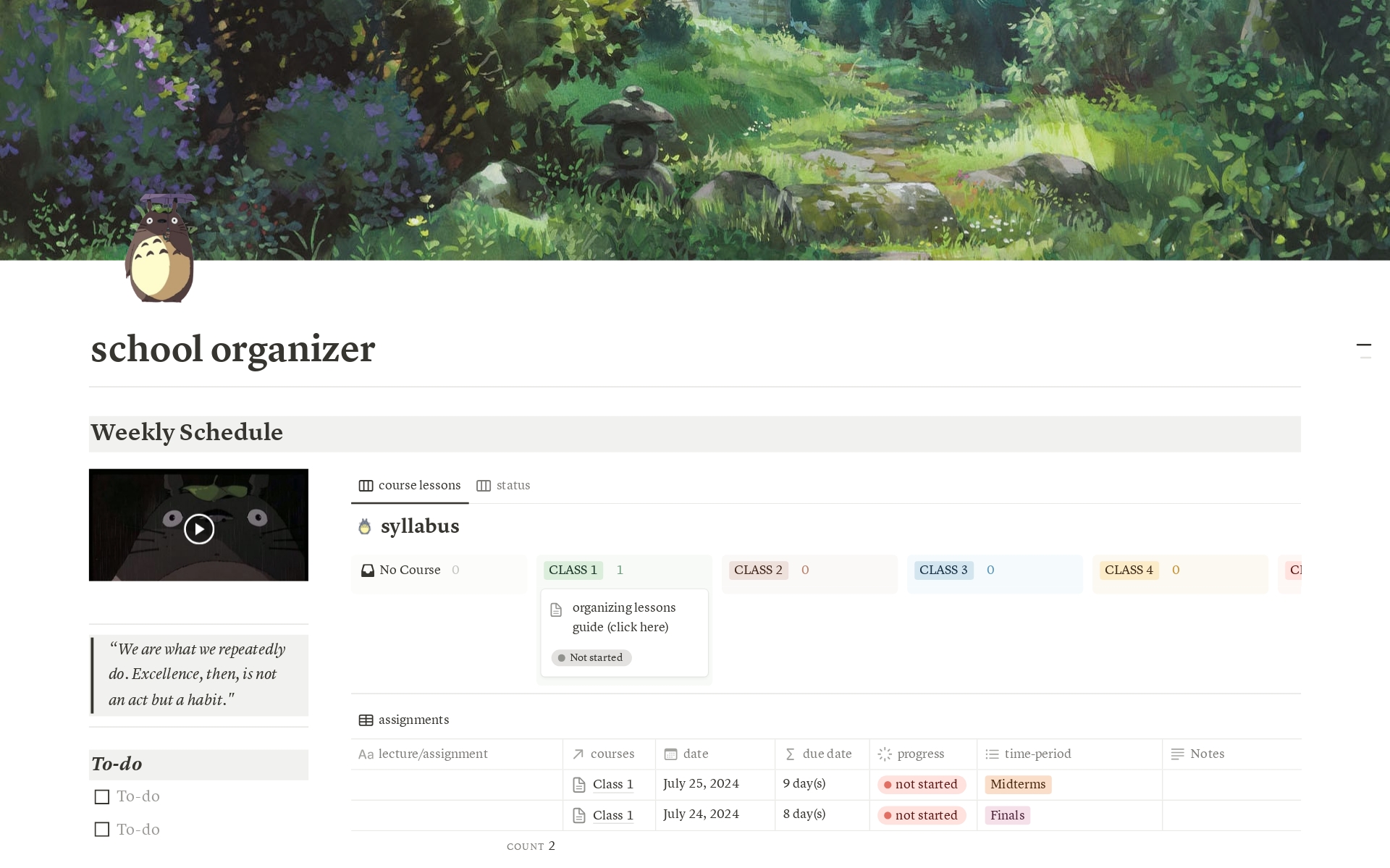 "Transform your Notion workspace into a whimsical Studio Ghibli-inspired school organizer, combining artistic flair with efficient academic planning." 