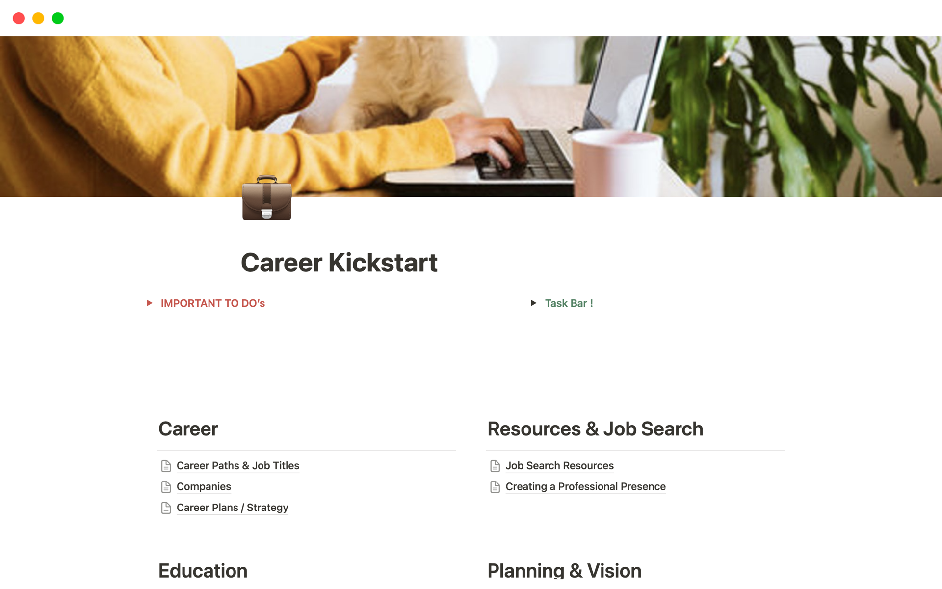 En förhandsgranskning av mallen för Career Kickstart 