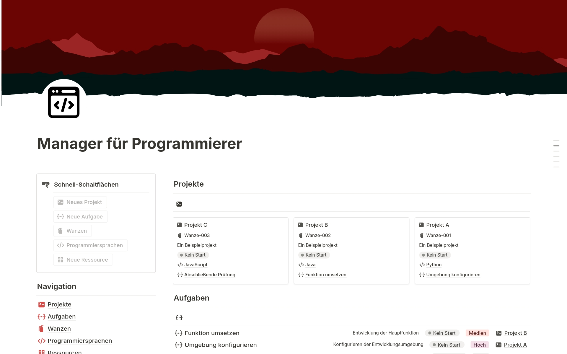 A template preview for Manager für Programmierer