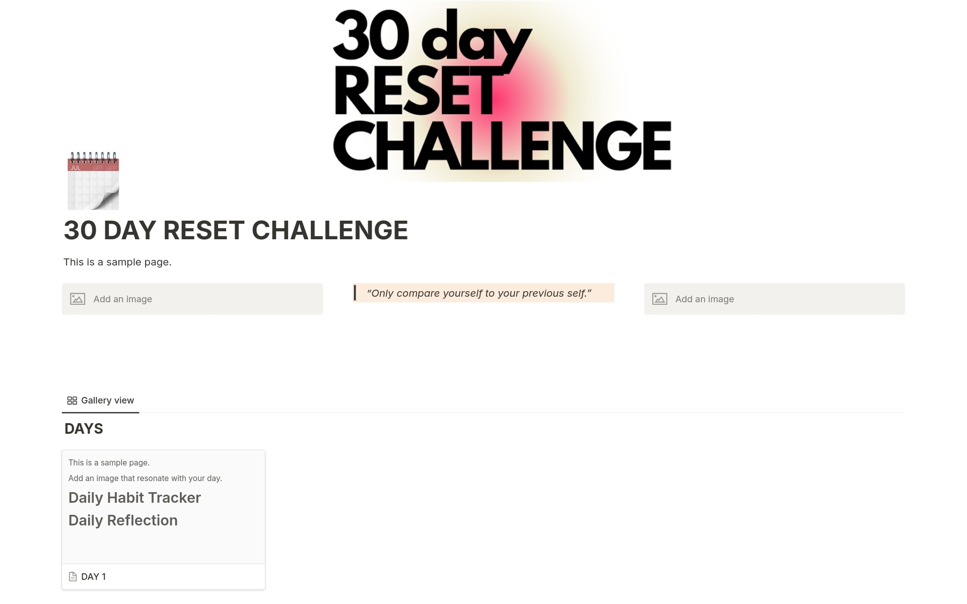 Vista previa de una plantilla para 30 Day Reset Challenge