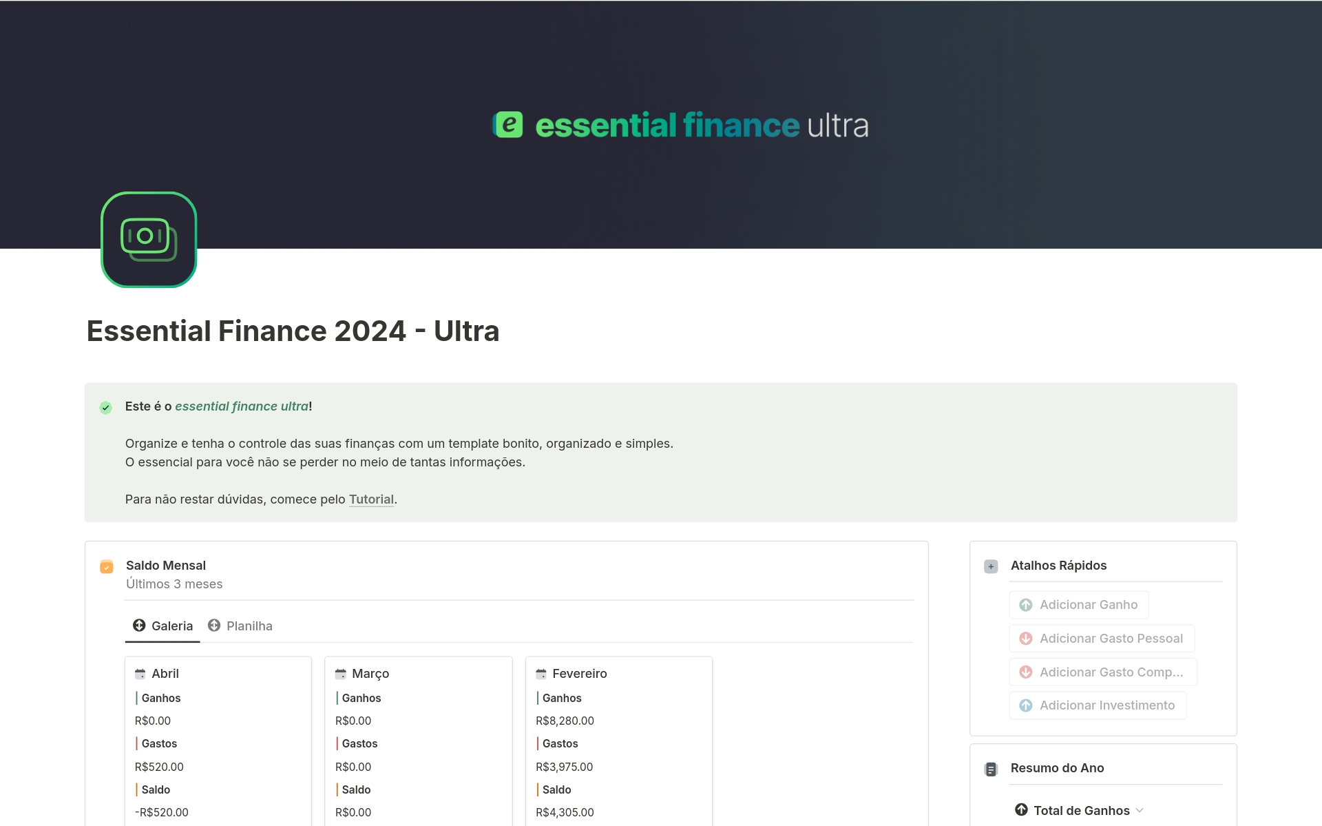 Eine Vorlagenvorschau für Essential Finance Ultra