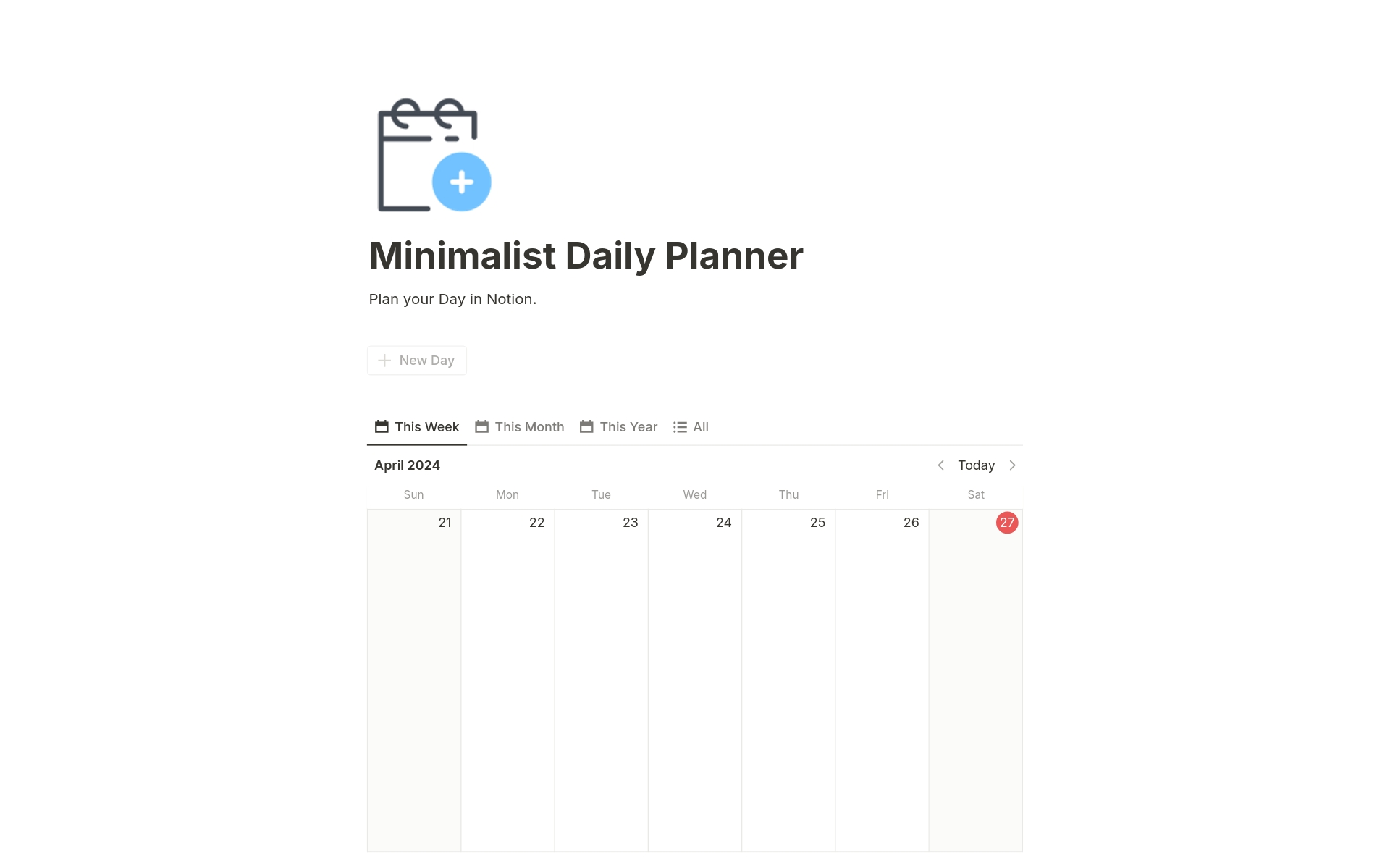 Mallin esikatselu nimelle Minimalist Daily Planner