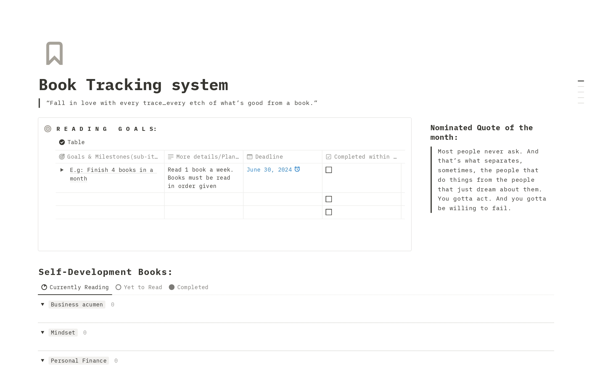A template preview for Ultimate book tracking system 