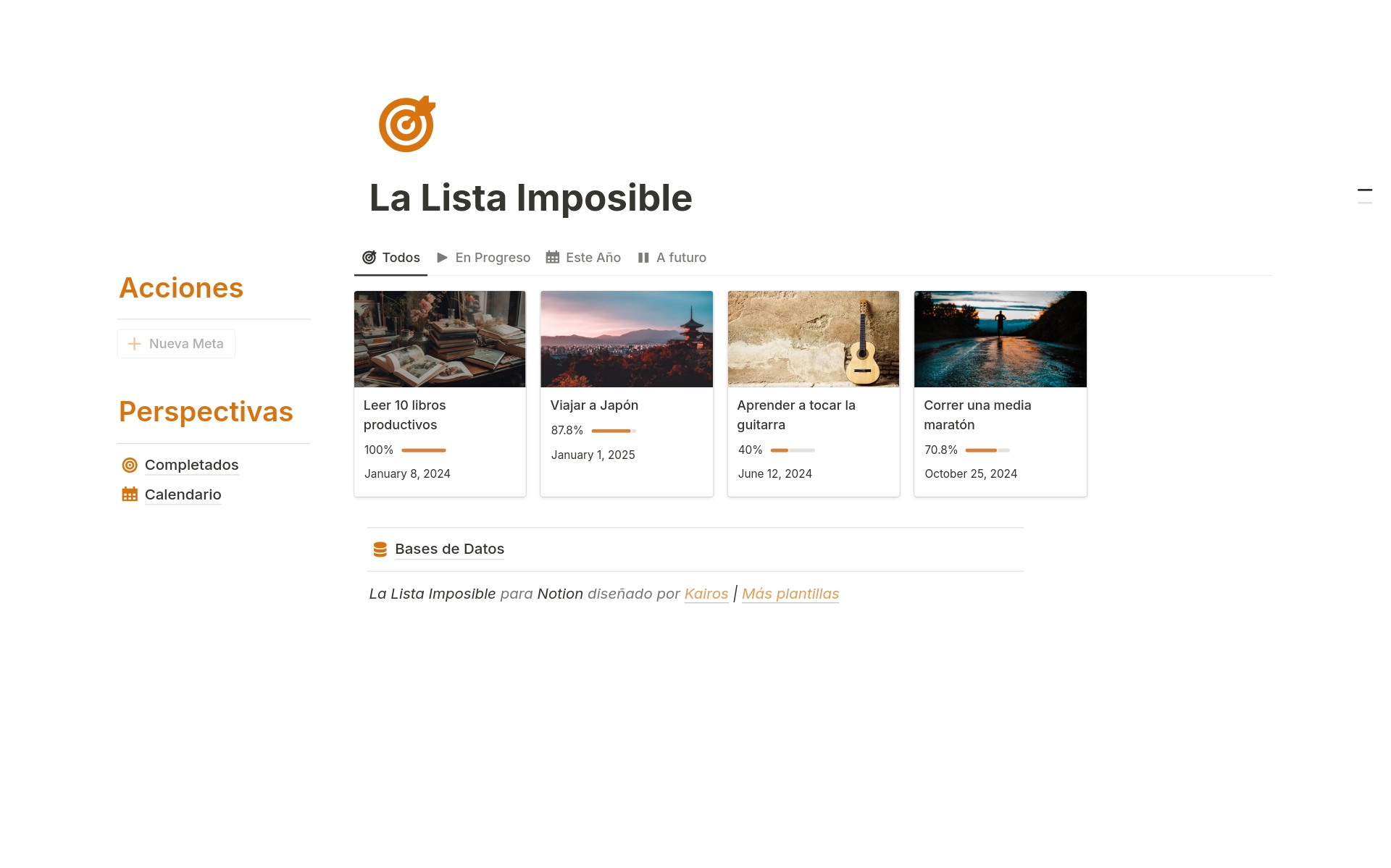 A template preview for La Lista Imposible
