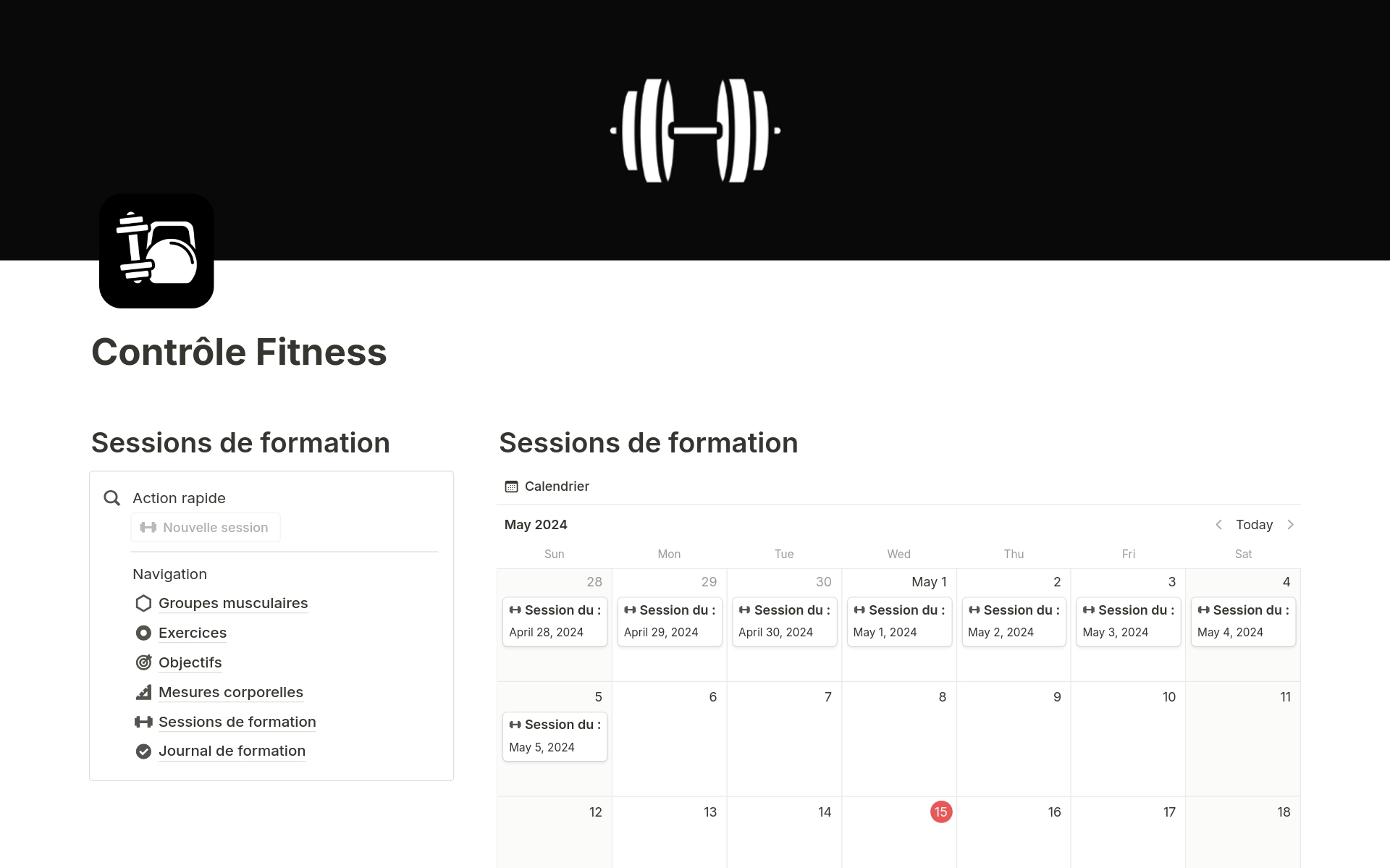 A template preview for Contrôle Fitness