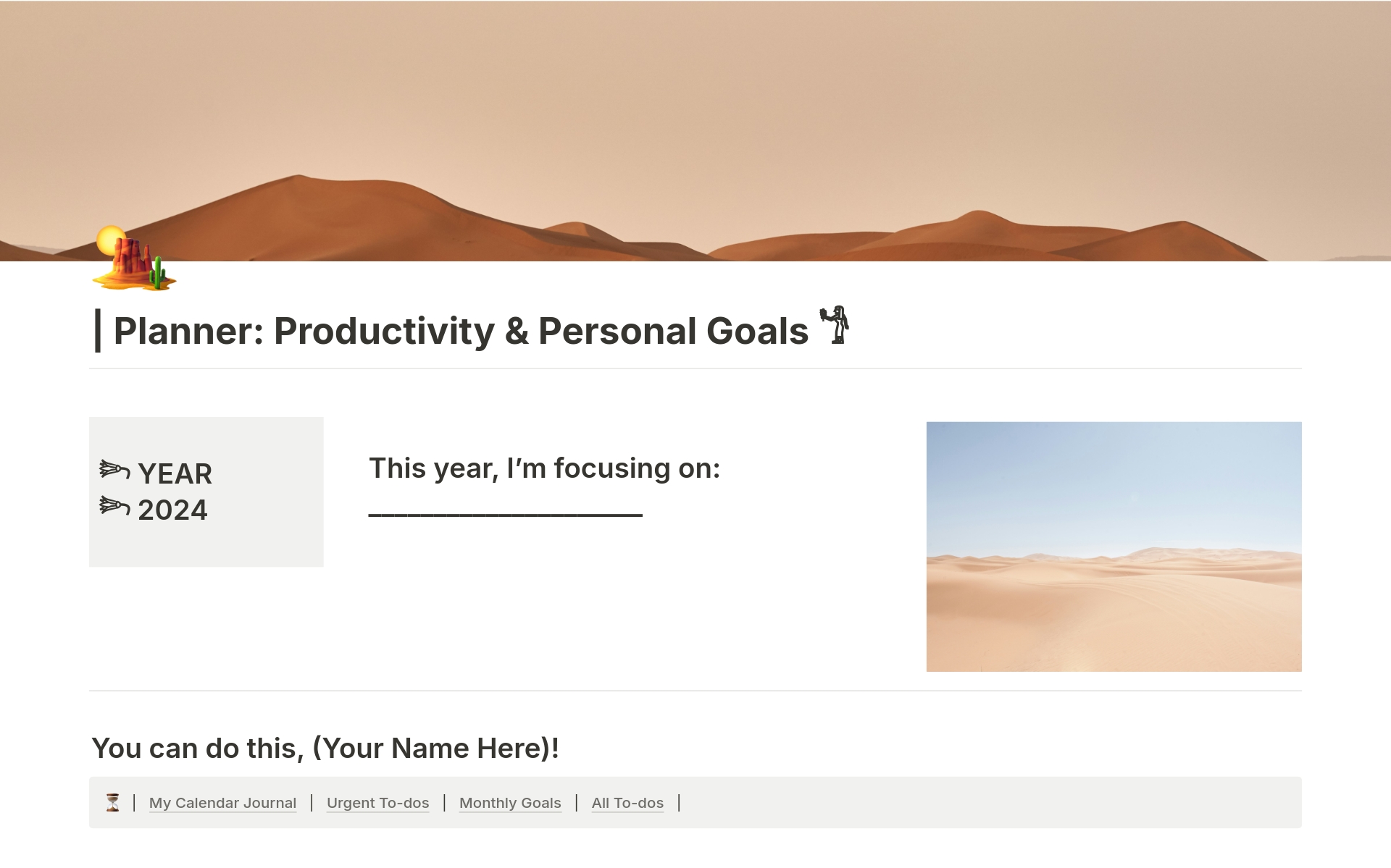 En förhandsgranskning av mallen för Productivity Planner Personal Goals Planner / DUNE