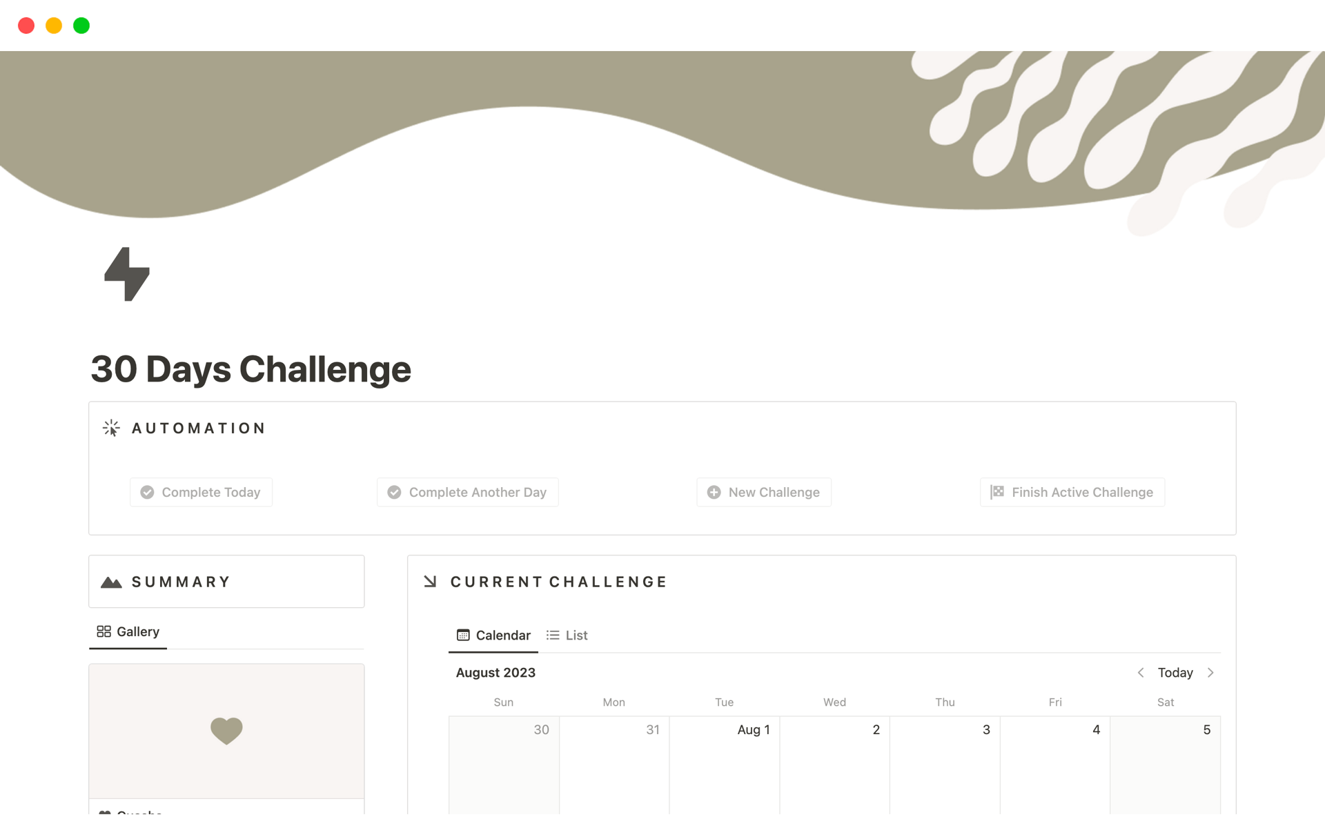 En förhandsgranskning av mallen för 30 Days Challenge