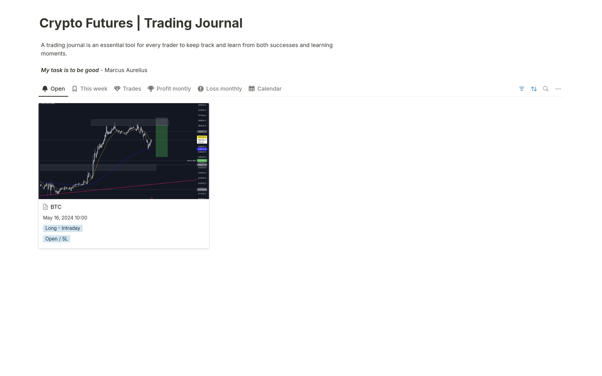 Crypto Futures | Trading Journal のテンプレートのプレビュー