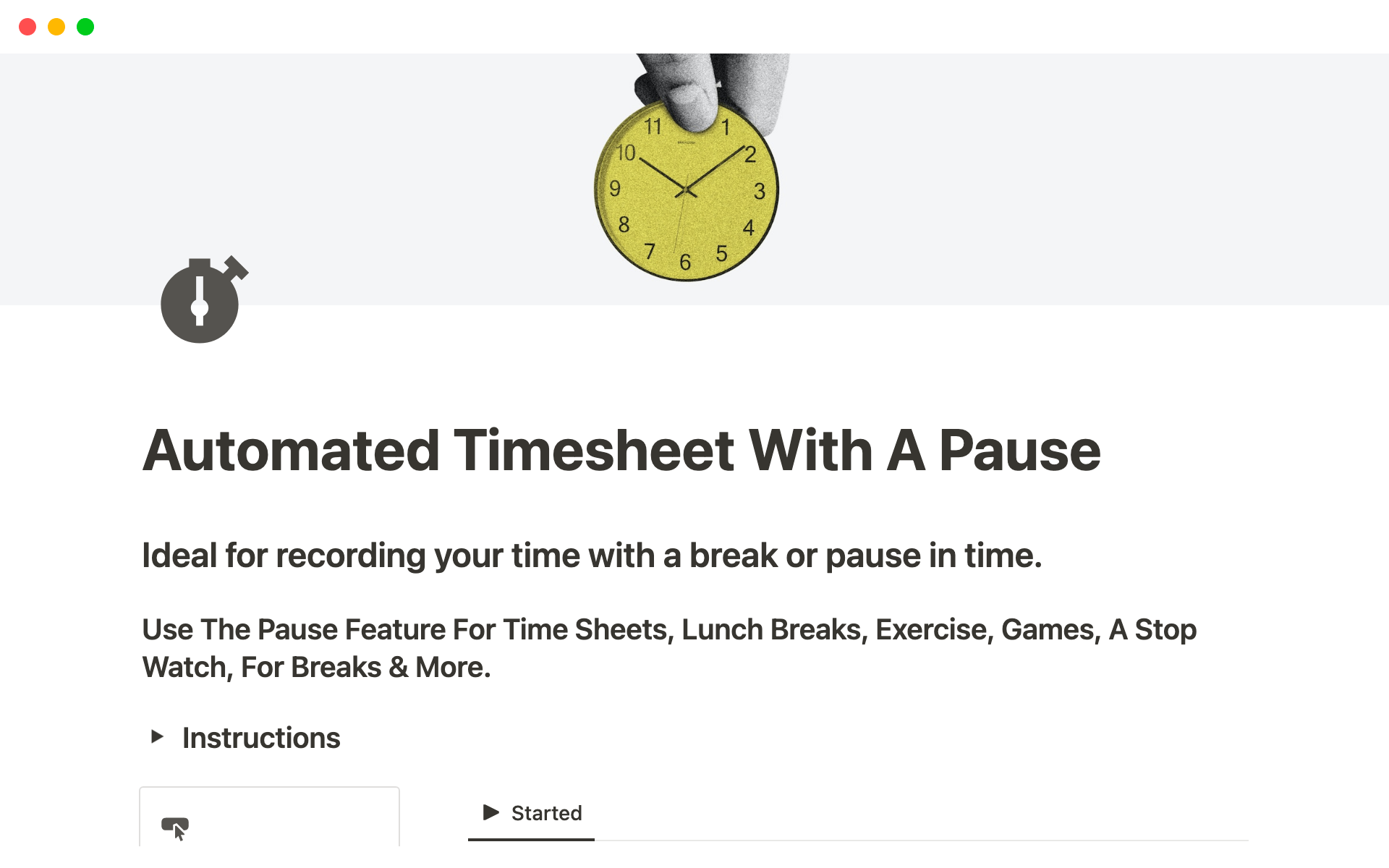 En forhåndsvisning av mal for Automated Timesheet With A Pause