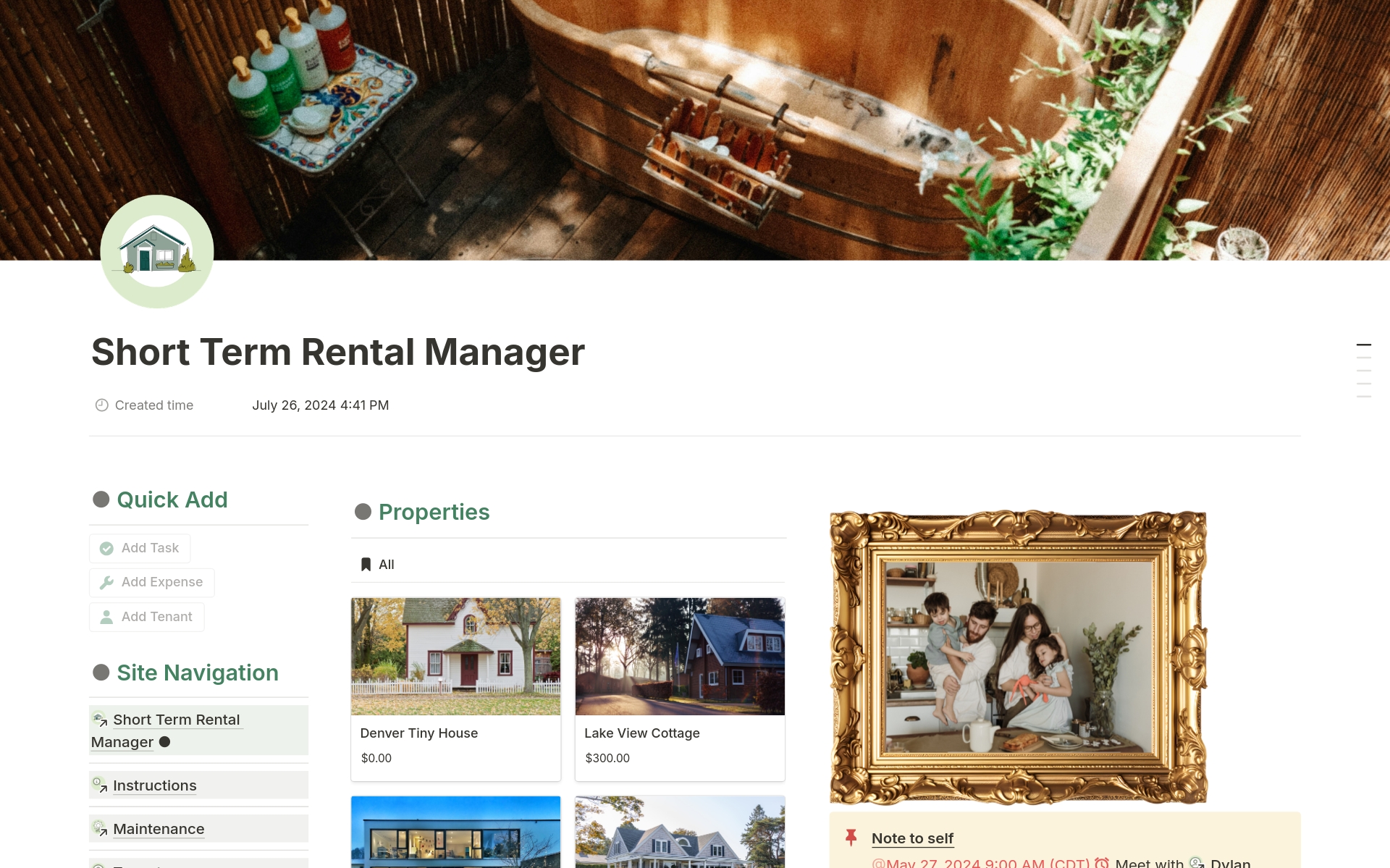A template preview for Short-Term Rental Planner with Client Portal