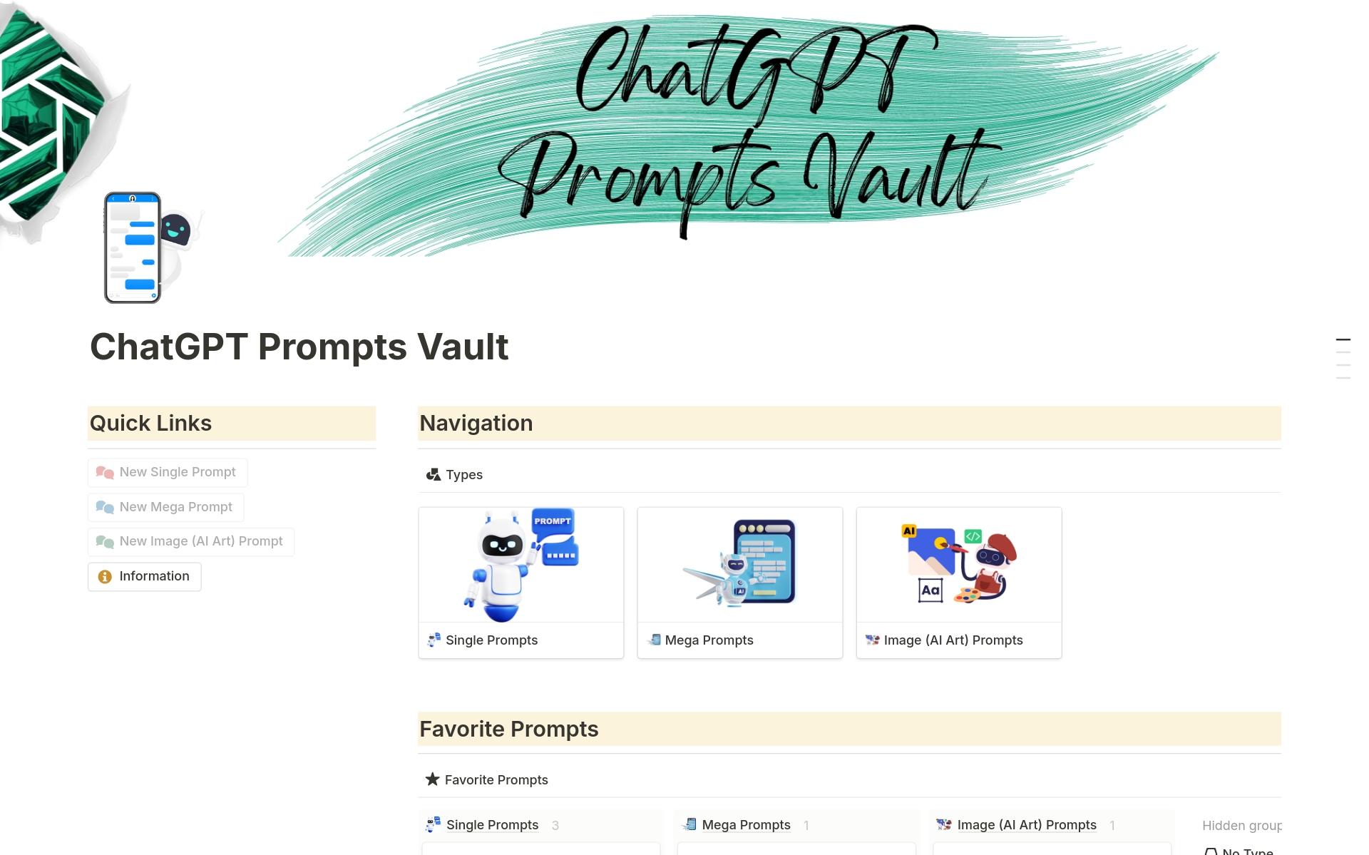 Maximize your ChatGPT experience with the Notion-powered ChatGPT Prompts Vault, an organizational tool designed to streamline your creative workflow.