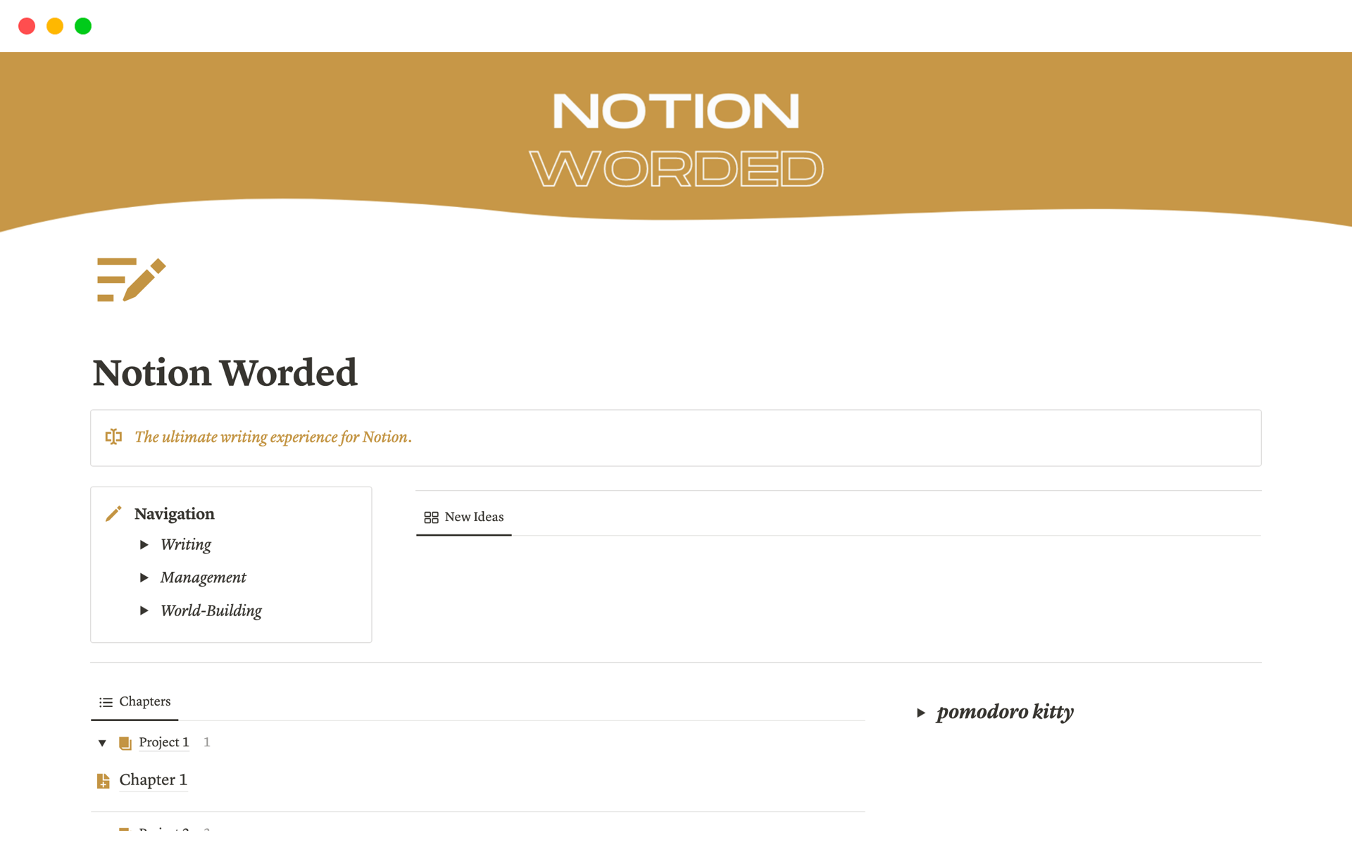 A template preview for Notion Worded