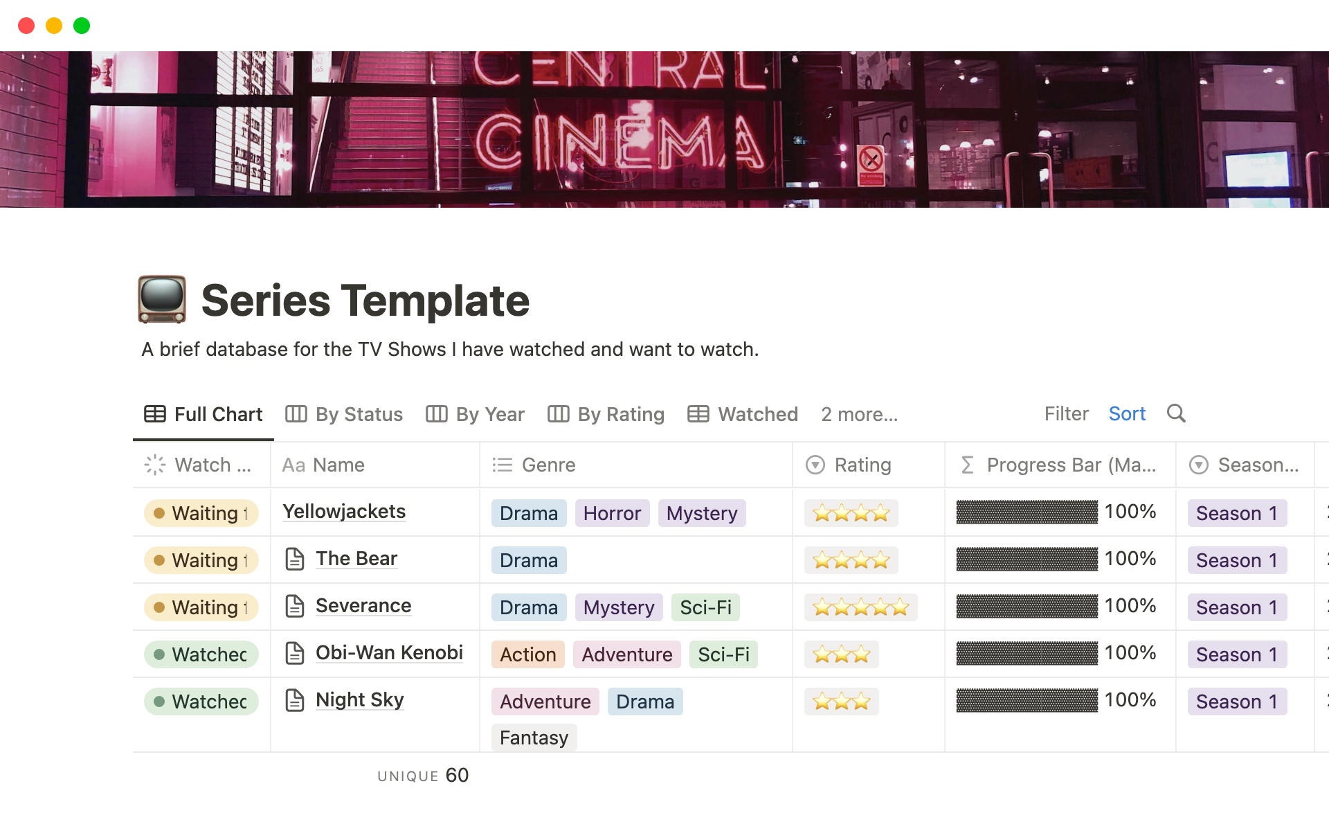 A template preview for Entertainment Media Tracking Chart