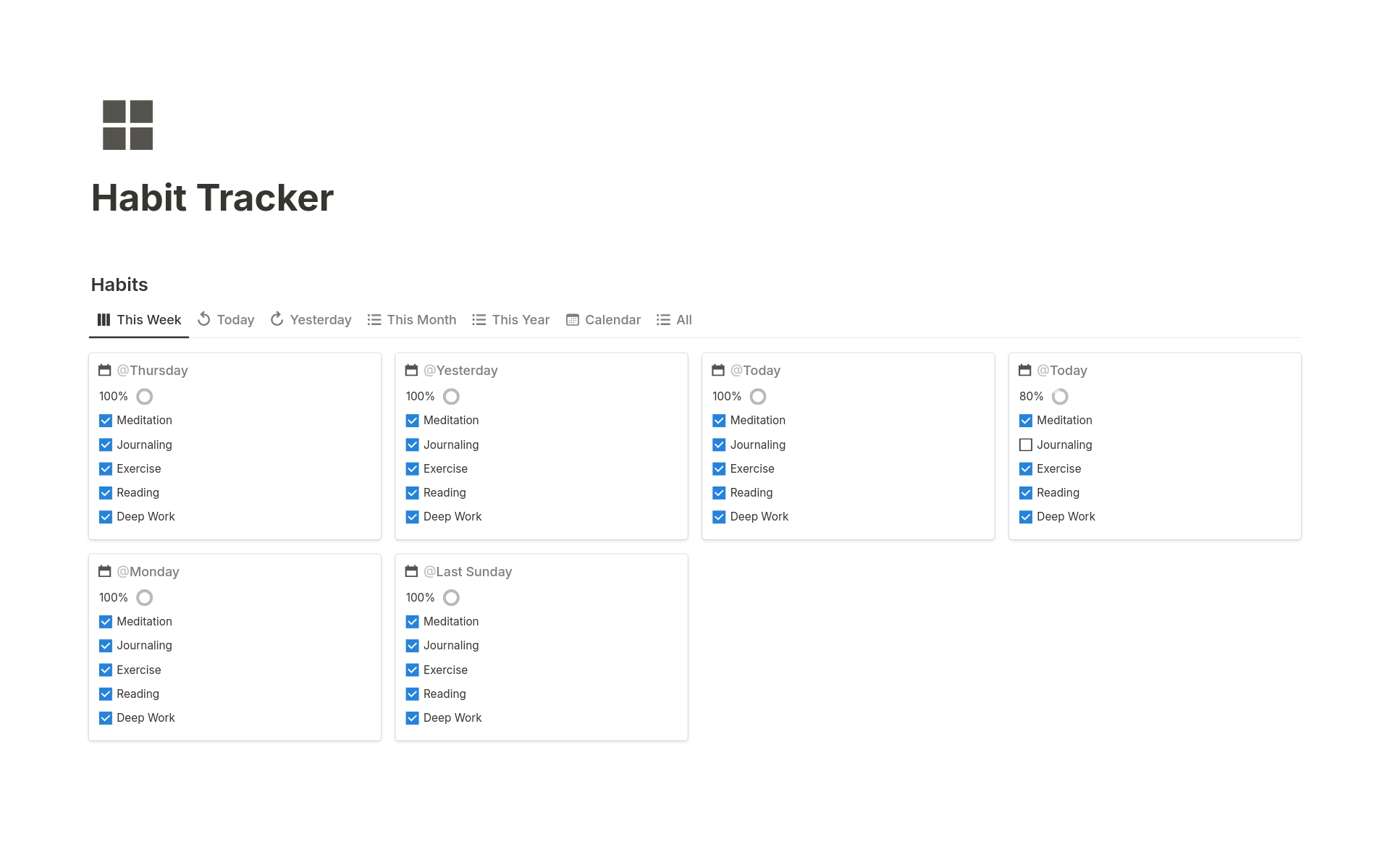 The Habit Tracker template in Notion is a powerful tool designed to help users manage and monitor their daily habits in an efficient and organized manner. 