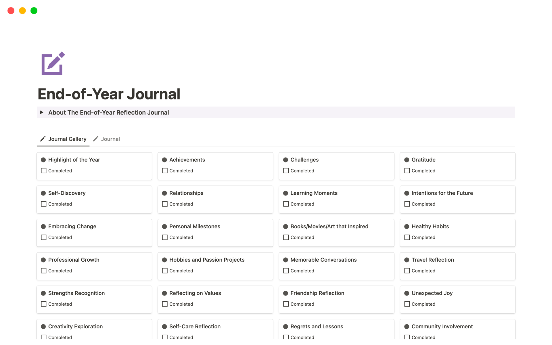 Vista previa de una plantilla para End-of-Year Journal