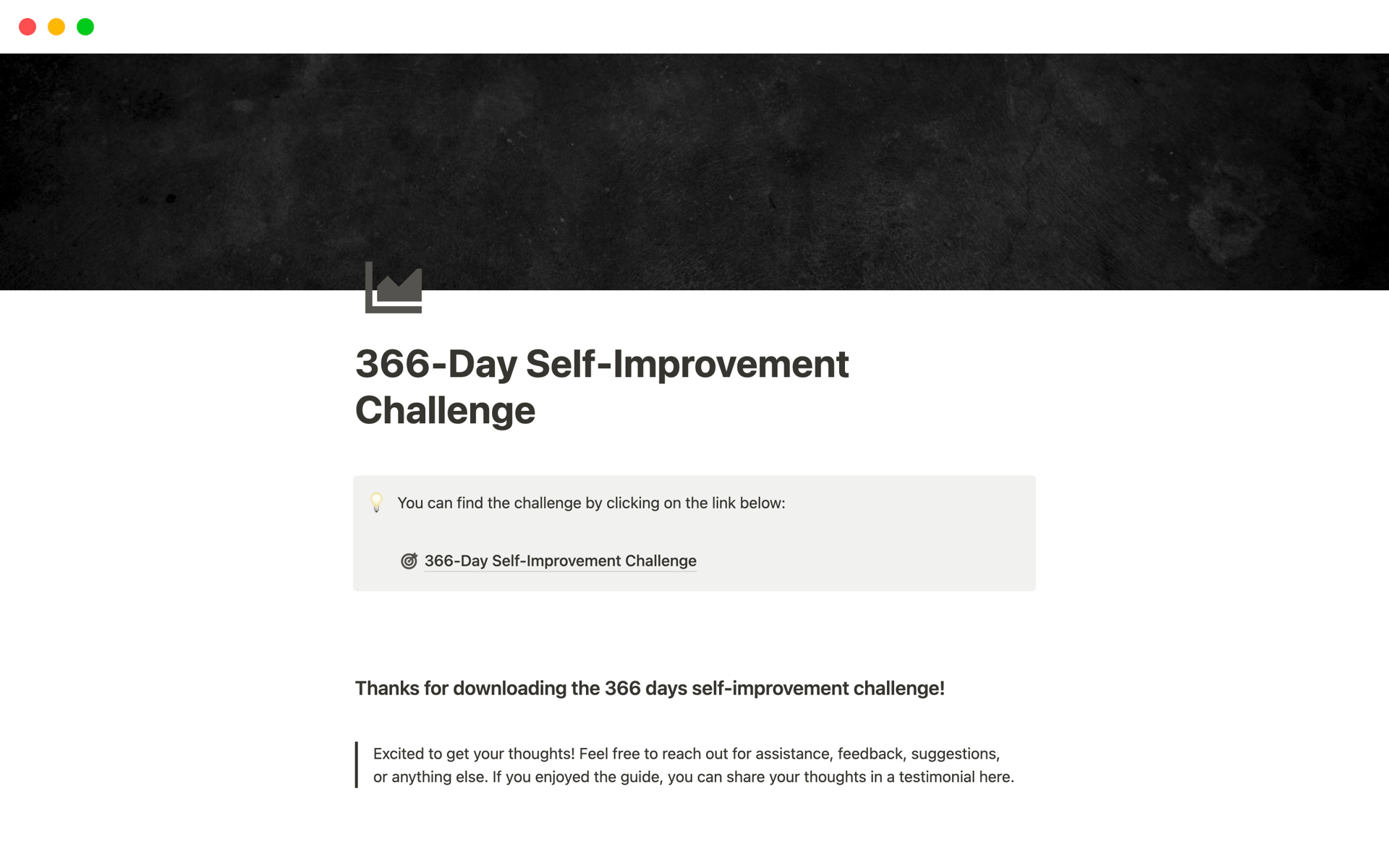 En forhåndsvisning av mal for 366-Day Self-Improvement Challenge