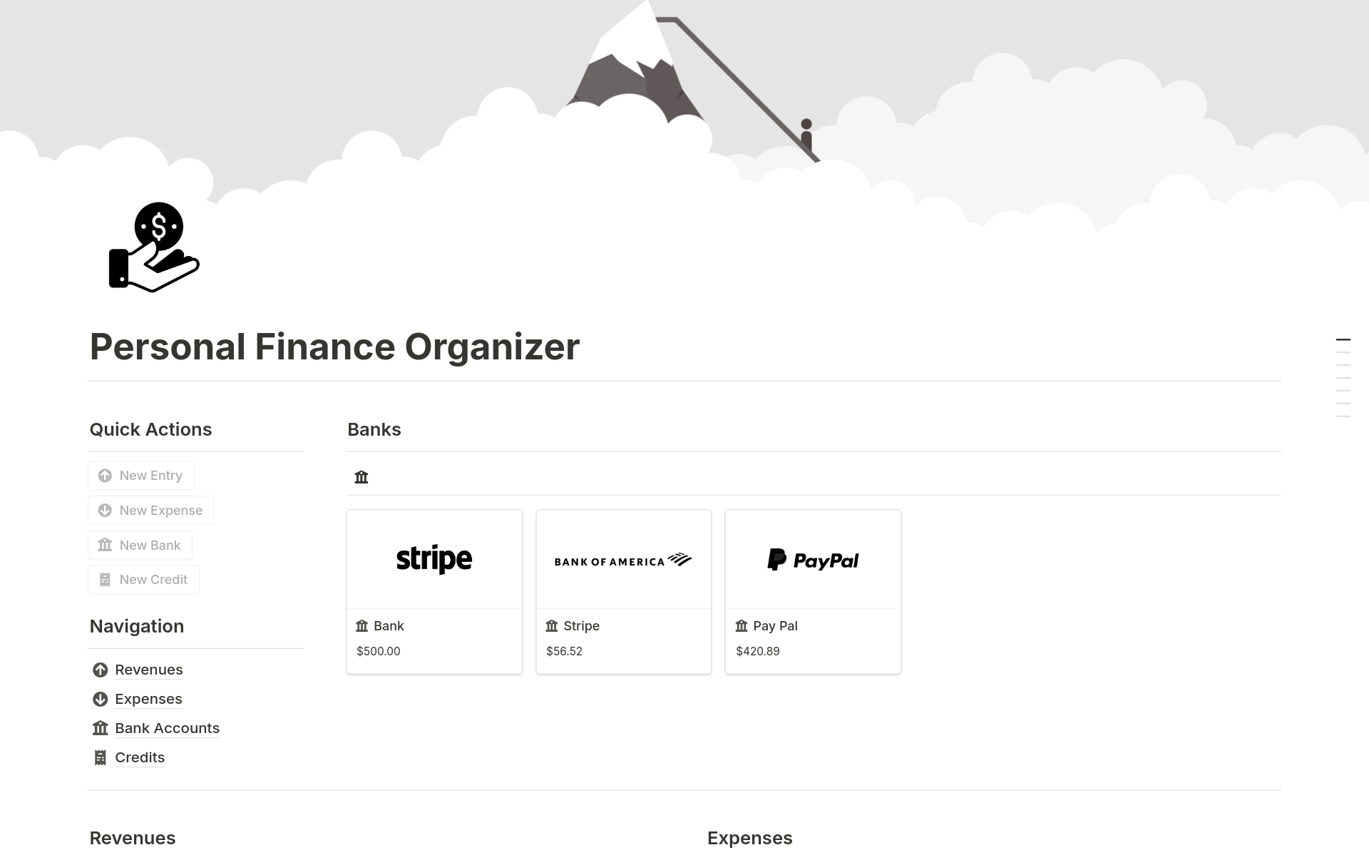 En förhandsgranskning av mallen för Personal Finance Organizer