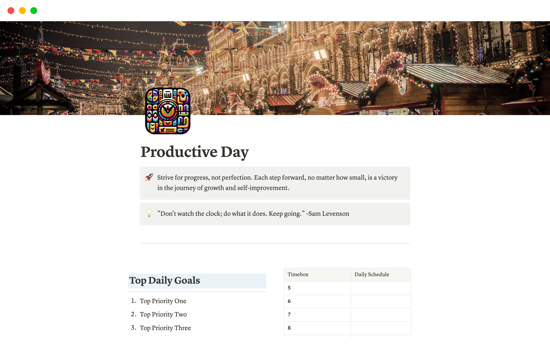 A template preview for Productive Day