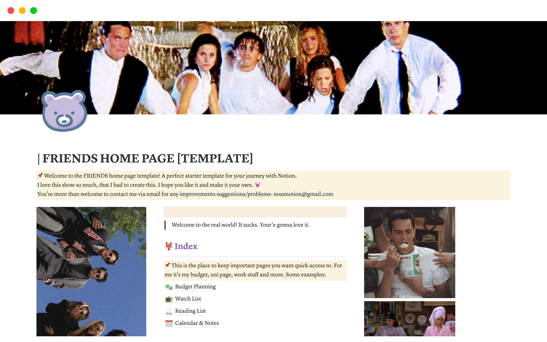 Vista previa de una plantilla para Notion Home Page - FRIENDS Theme
