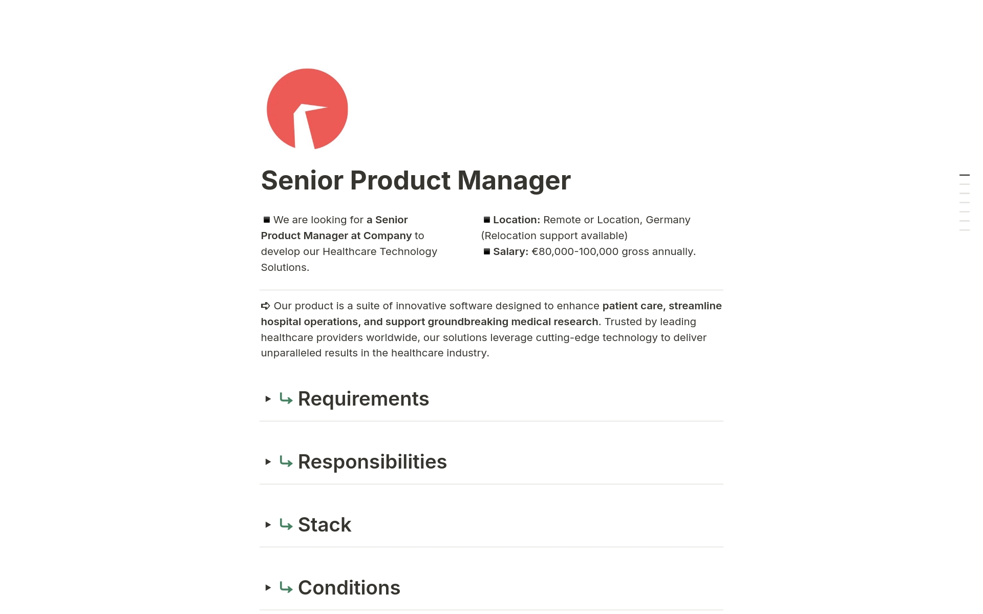 ✨ A convenient Notion template with the job descriptions candidates want. It covers key points to ensure you highlight the most important details. Just copy, add your specifics, and in 4 minutes, your job posting will be ready and appealing! 🚀