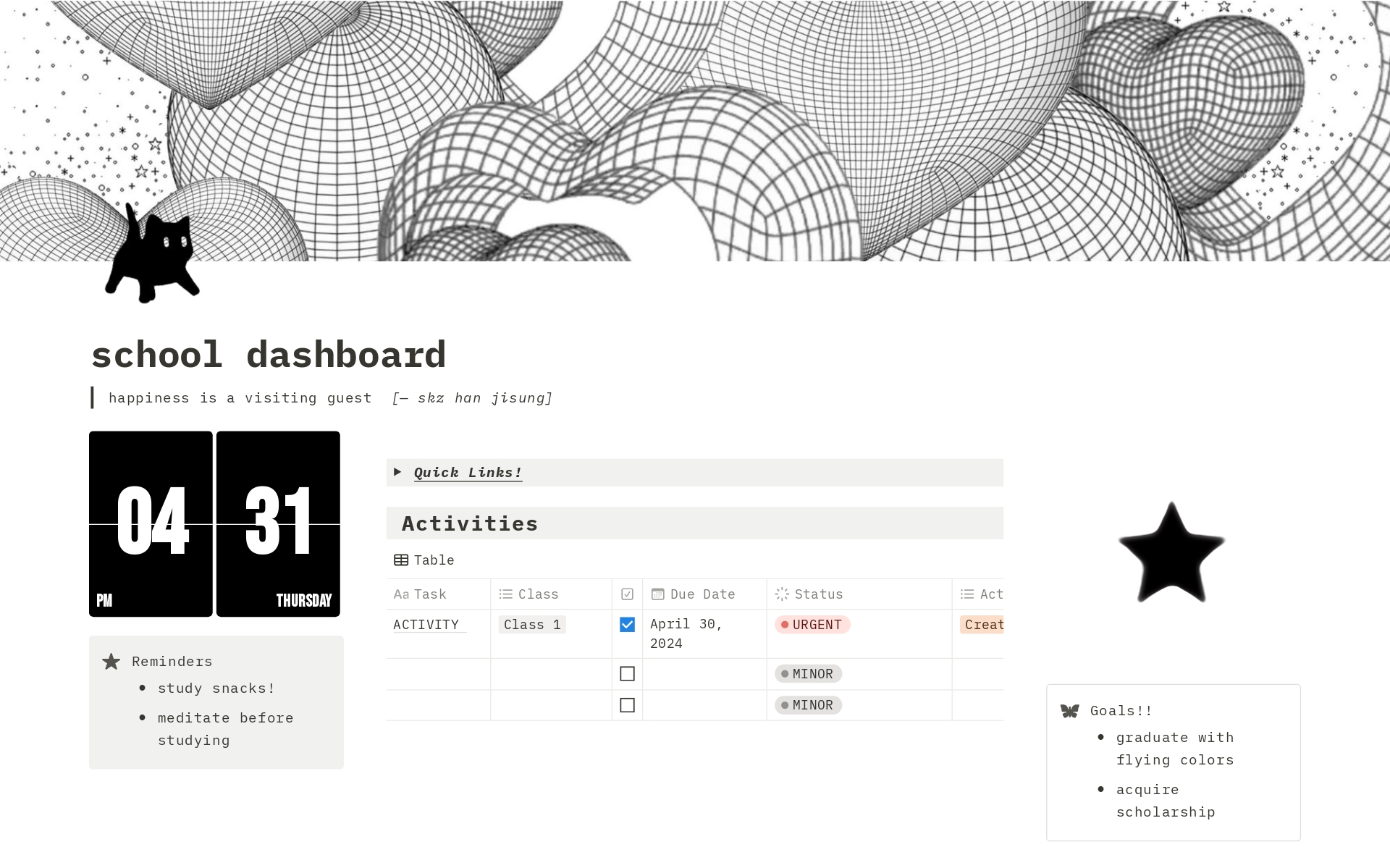 A template preview for School Dashboard (Black & White Aesthetic)