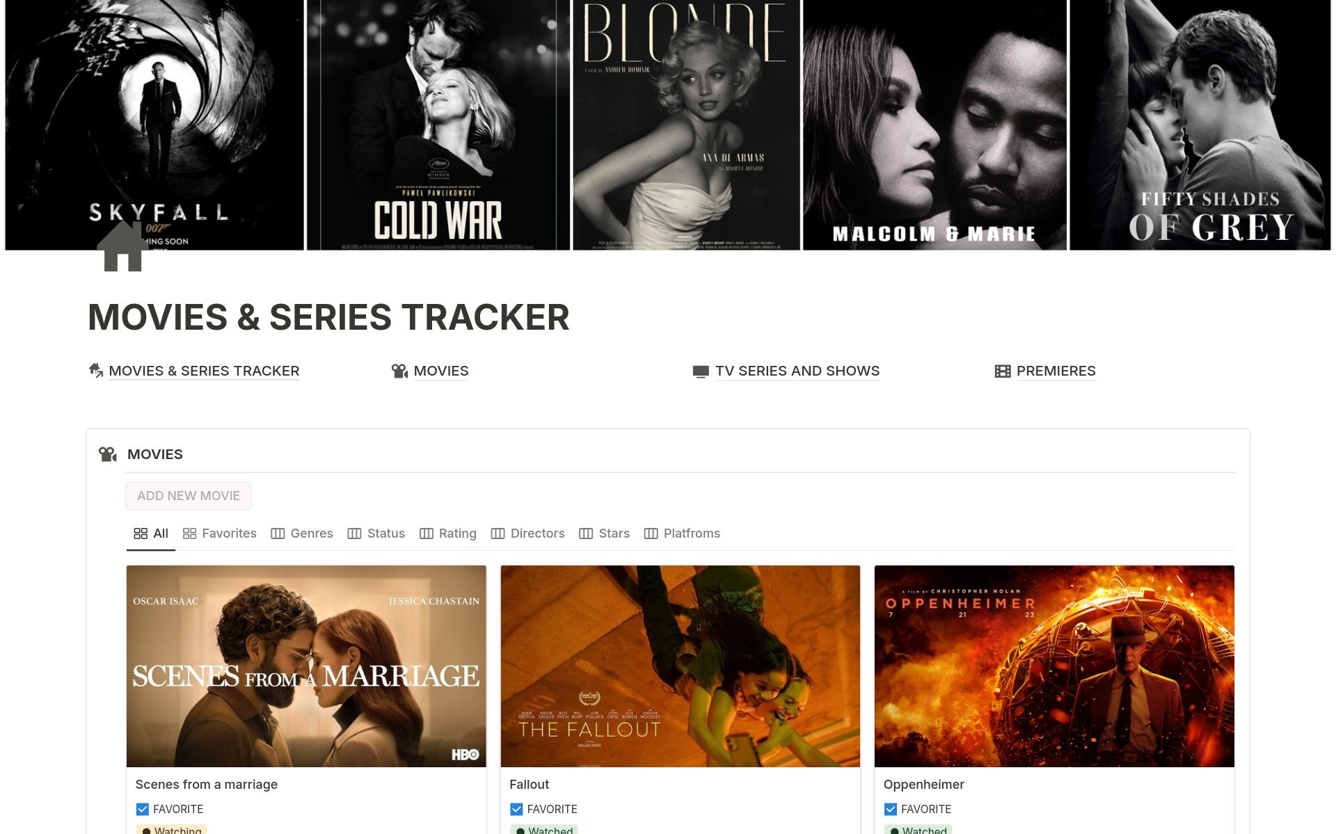A template preview for Movies & TV Series Tracker, Digital Movie Review