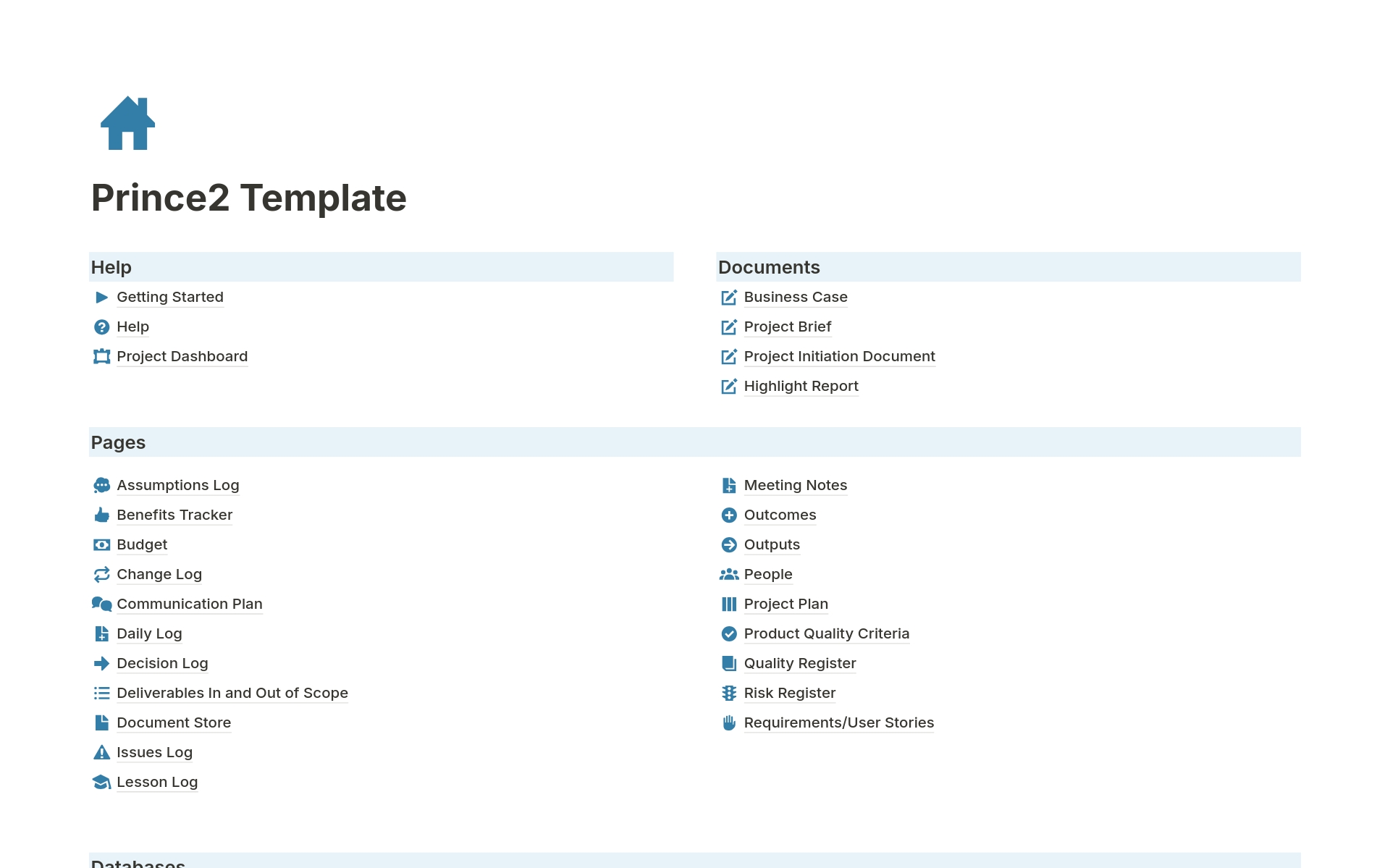 Organize and manage your Prince2 projects with this easy-to-use Notion template. It includes essential sections such as project brief, business case, risk register, change log, and more. Fully customizable to fit your specific project needs.