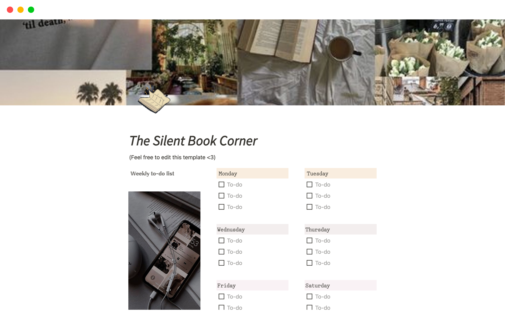 Vista previa de plantilla para The Silent Book Corner