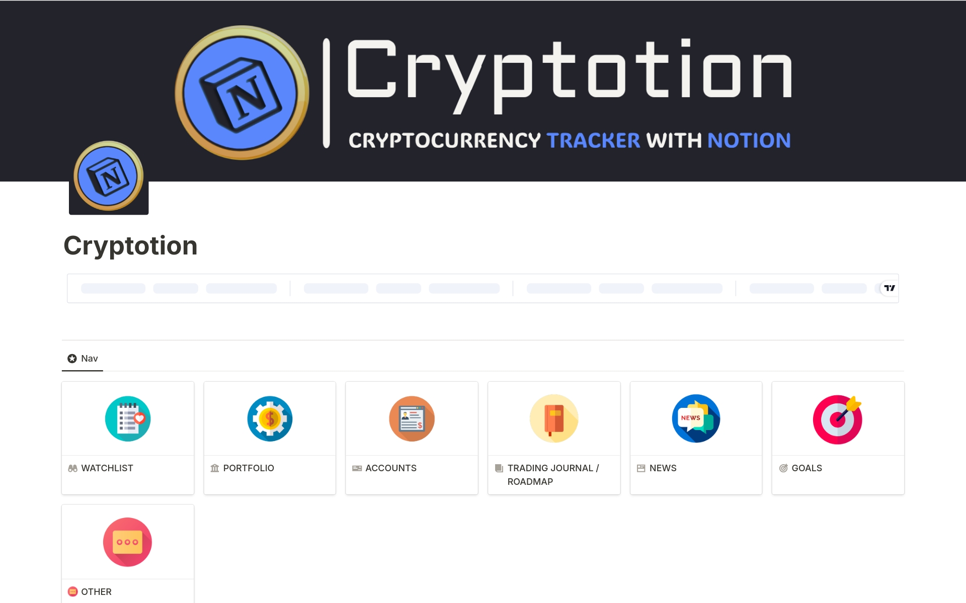 Unlock the full potential of cryptocurrency tracking with Cryptotion, the ultimate Notion template for crypto enthusiasts and investors. With real-time data integration and comprehensive management tools, Cryptotion is your dashboard for success in the crypto world.