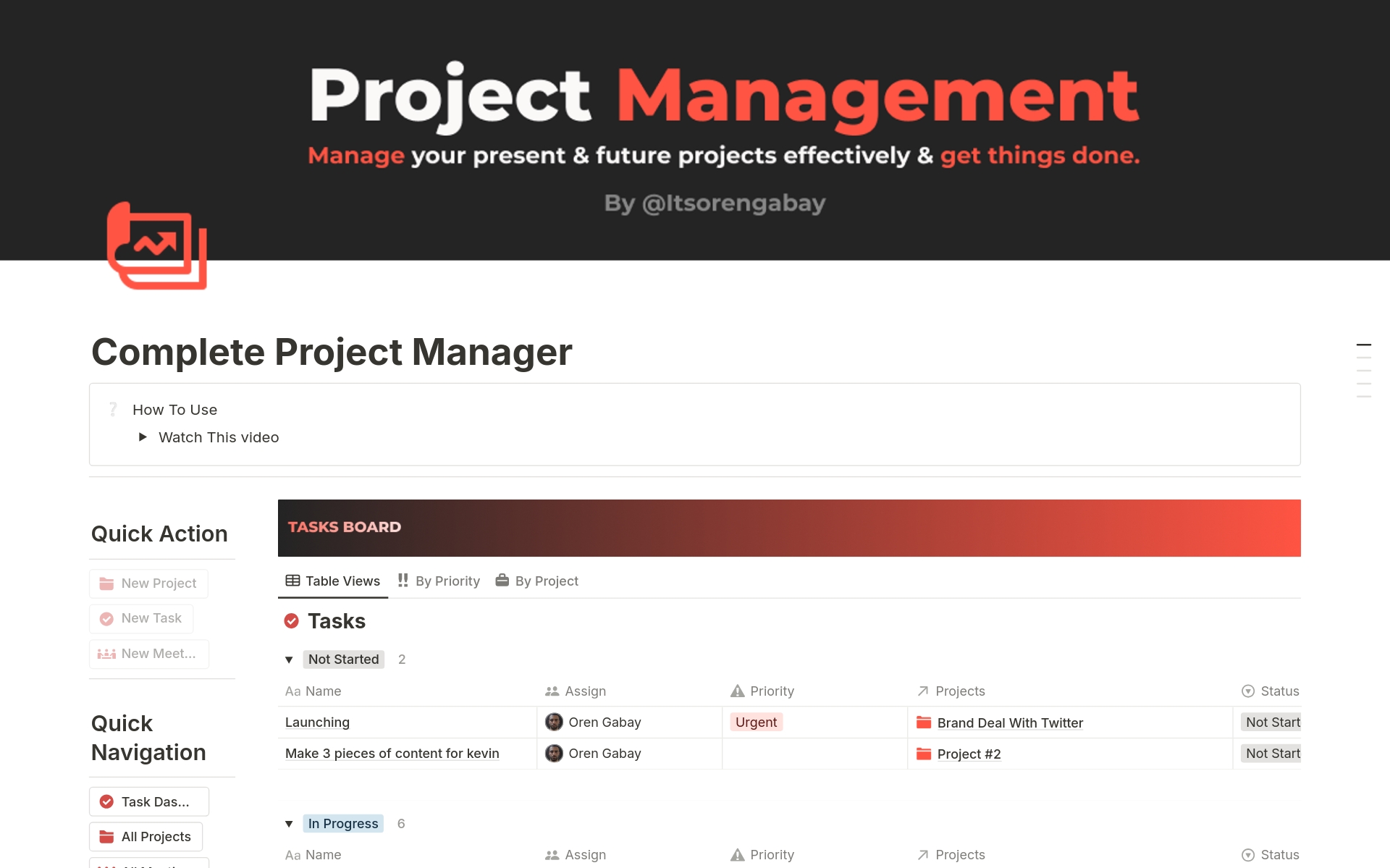 En forhåndsvisning av mal for Complete Project Management
