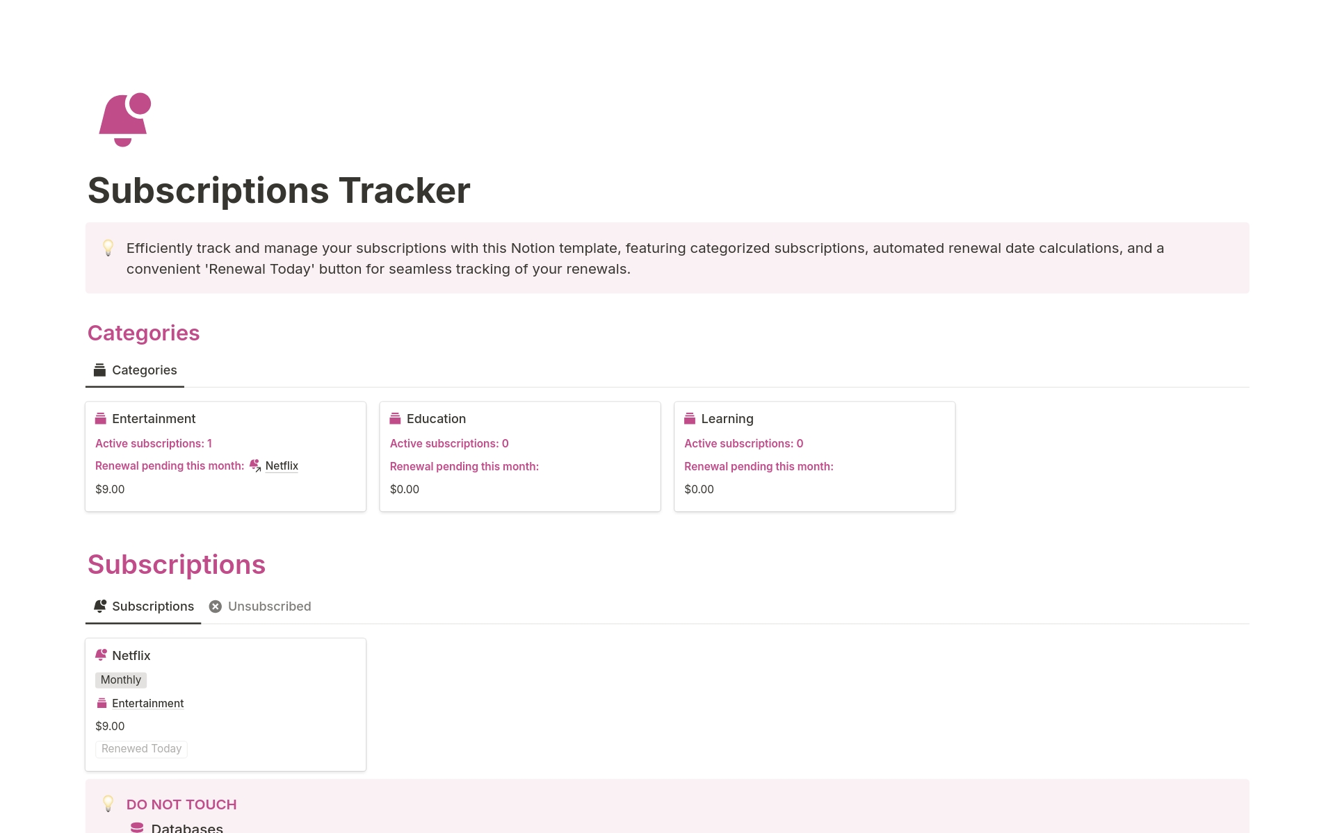 Efficiently track and manage your subscriptions with this Notion template.