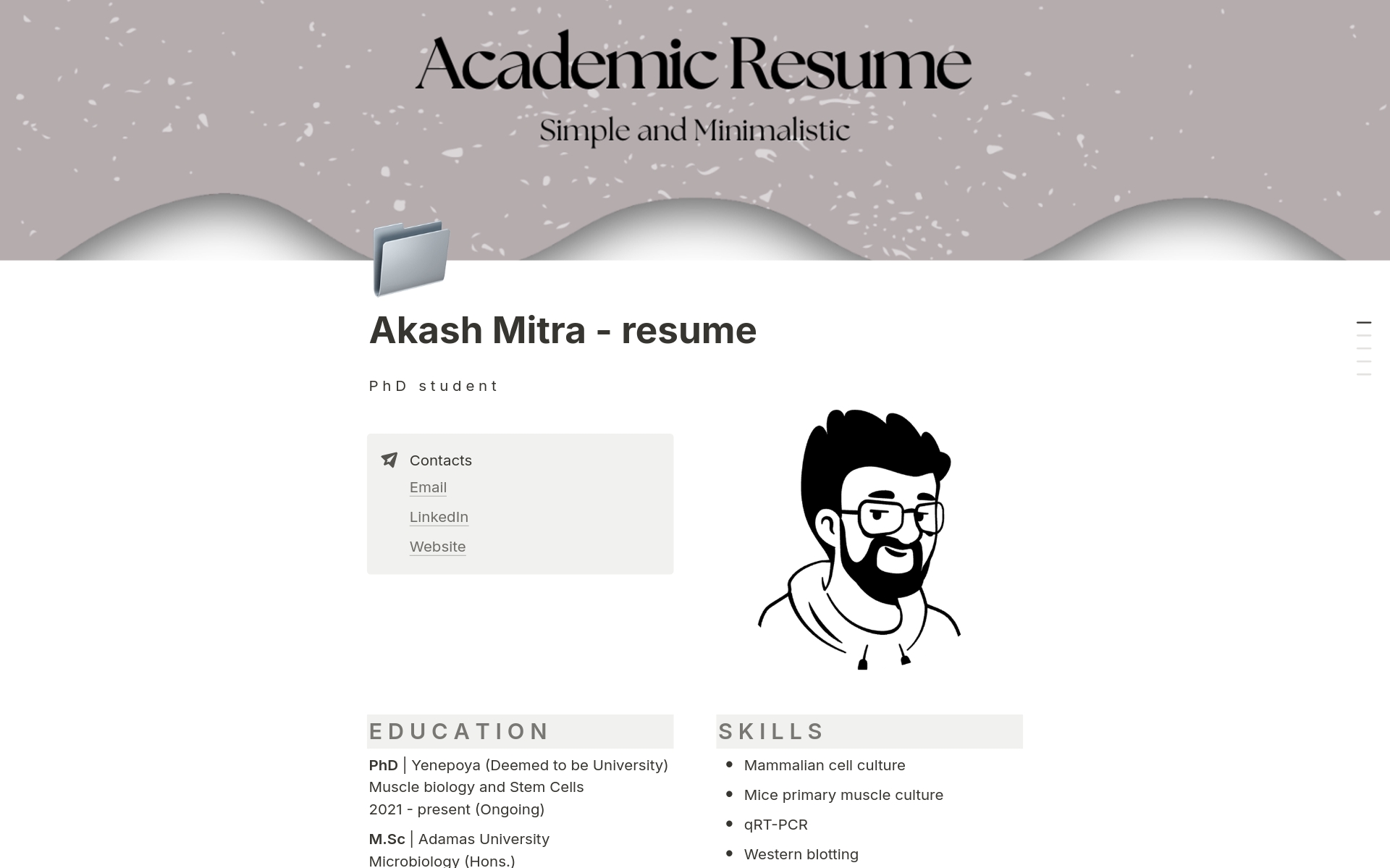A template preview for Academic CV