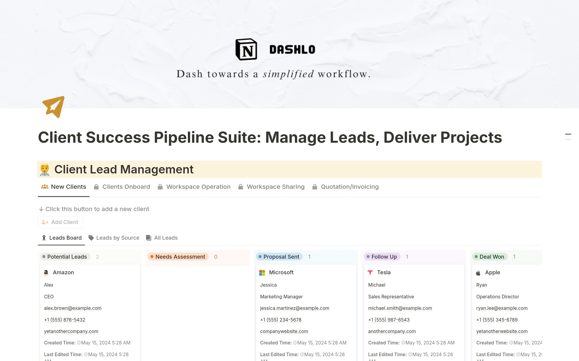 Vista previa de una plantilla para Client Success Pipeline Suite