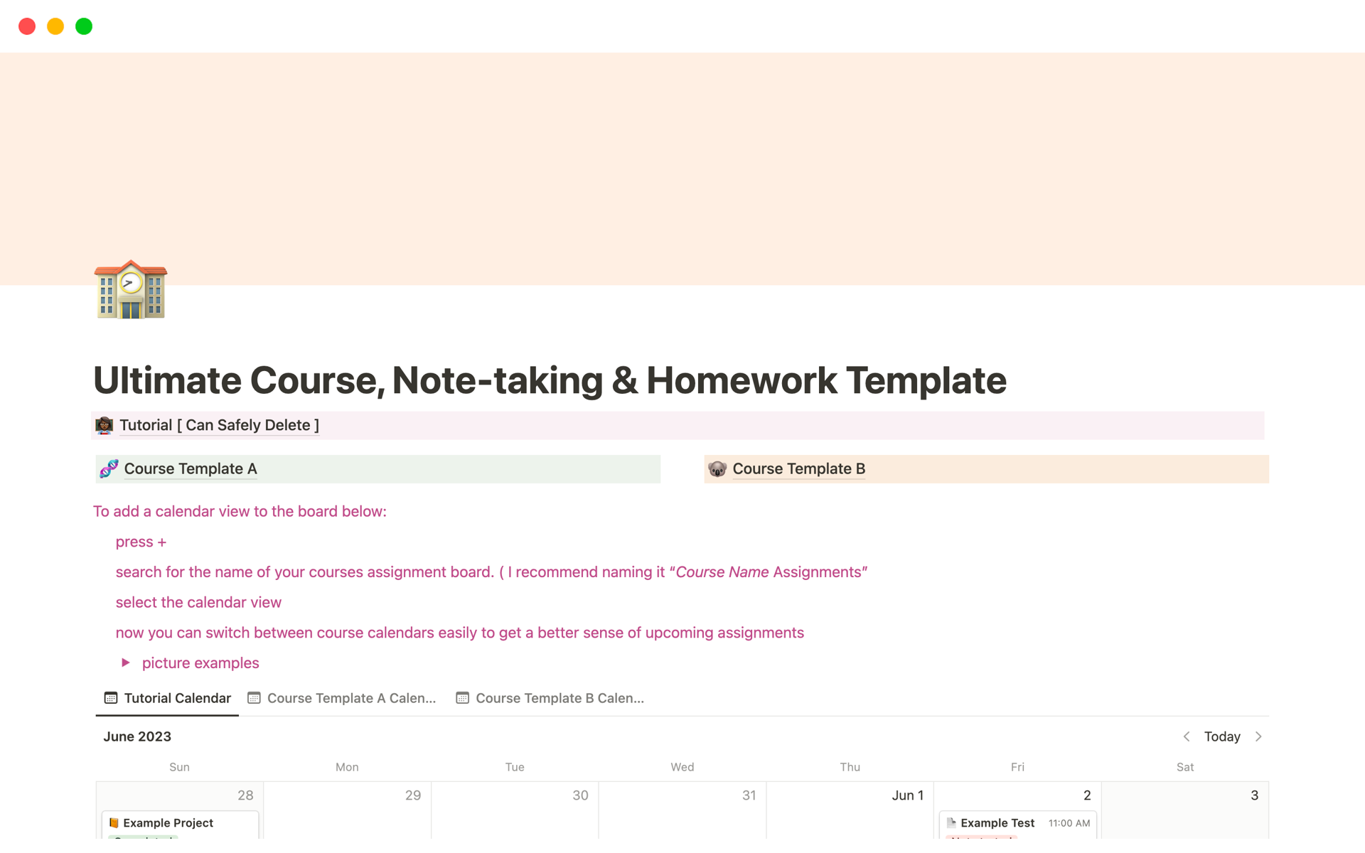 En förhandsgranskning av mallen för Ultimate Course, Note Taking & Homework Template